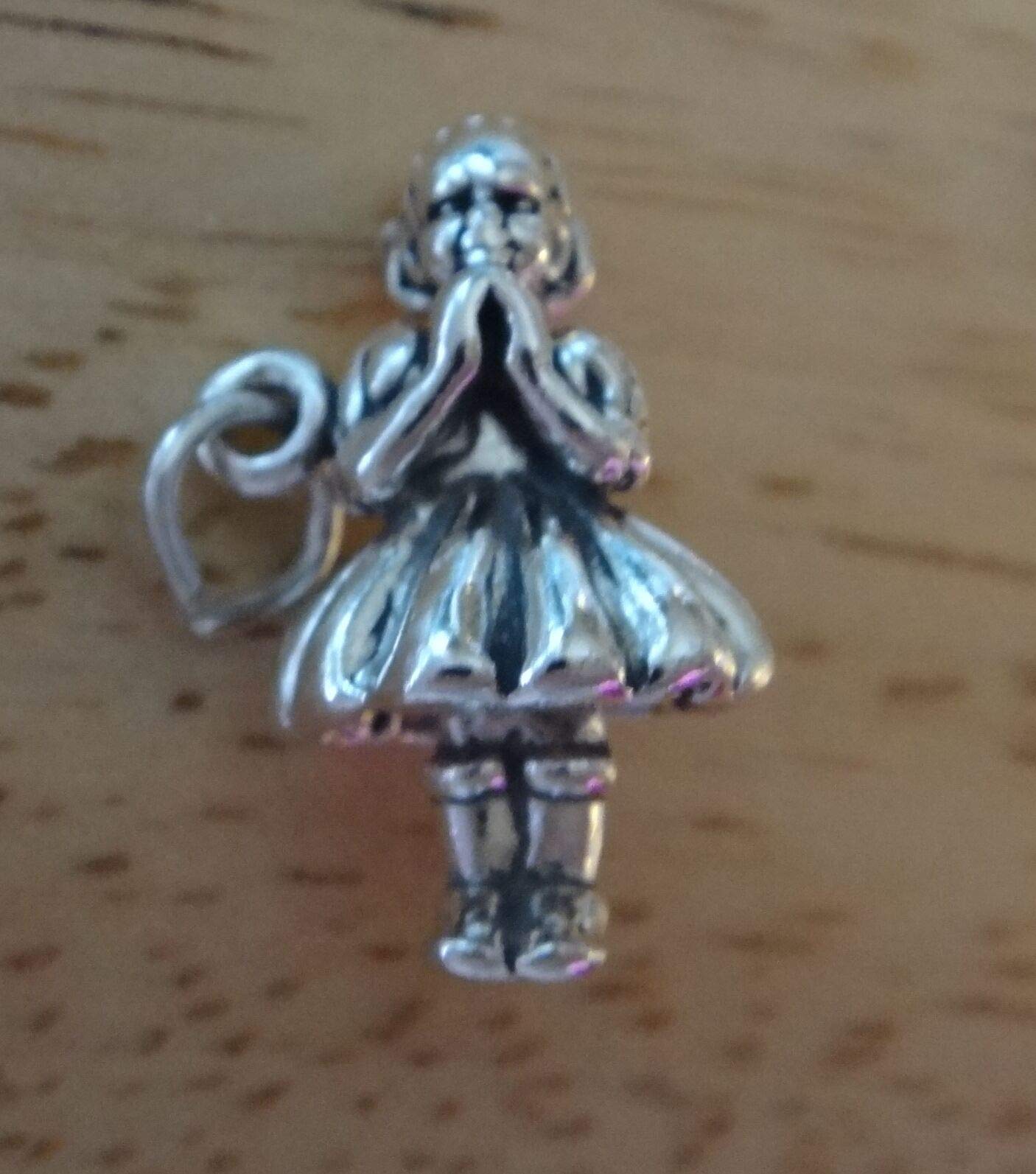 1 Sterling Silver 22x10mm First Communion Girl Praying Charm - DIY Jewelry Making Supplies for Bracelets, Necklaces & Keychains - Perfect for Religious Gifts, Baptism & Confirmation Jewelry