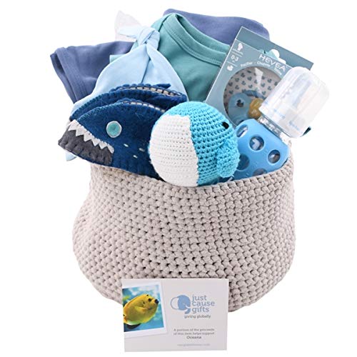Ocean Themed Baby Gift Basket - Organic Handmade Newborn Essentials & Beach Toys | Perfect Baby Shower Gift, Nursery Decor & First Birthday Present