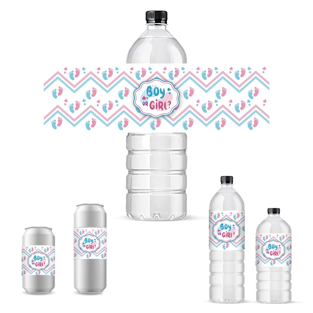 30pcs Gender Reveal Water Bottle Labels - Baby Shower Stickers, Waterproof Bottle Wraps with Footprints Design for Themed Parties & Events - Perfect for Baby Showers, Gender Reveal Parties & Celebrations