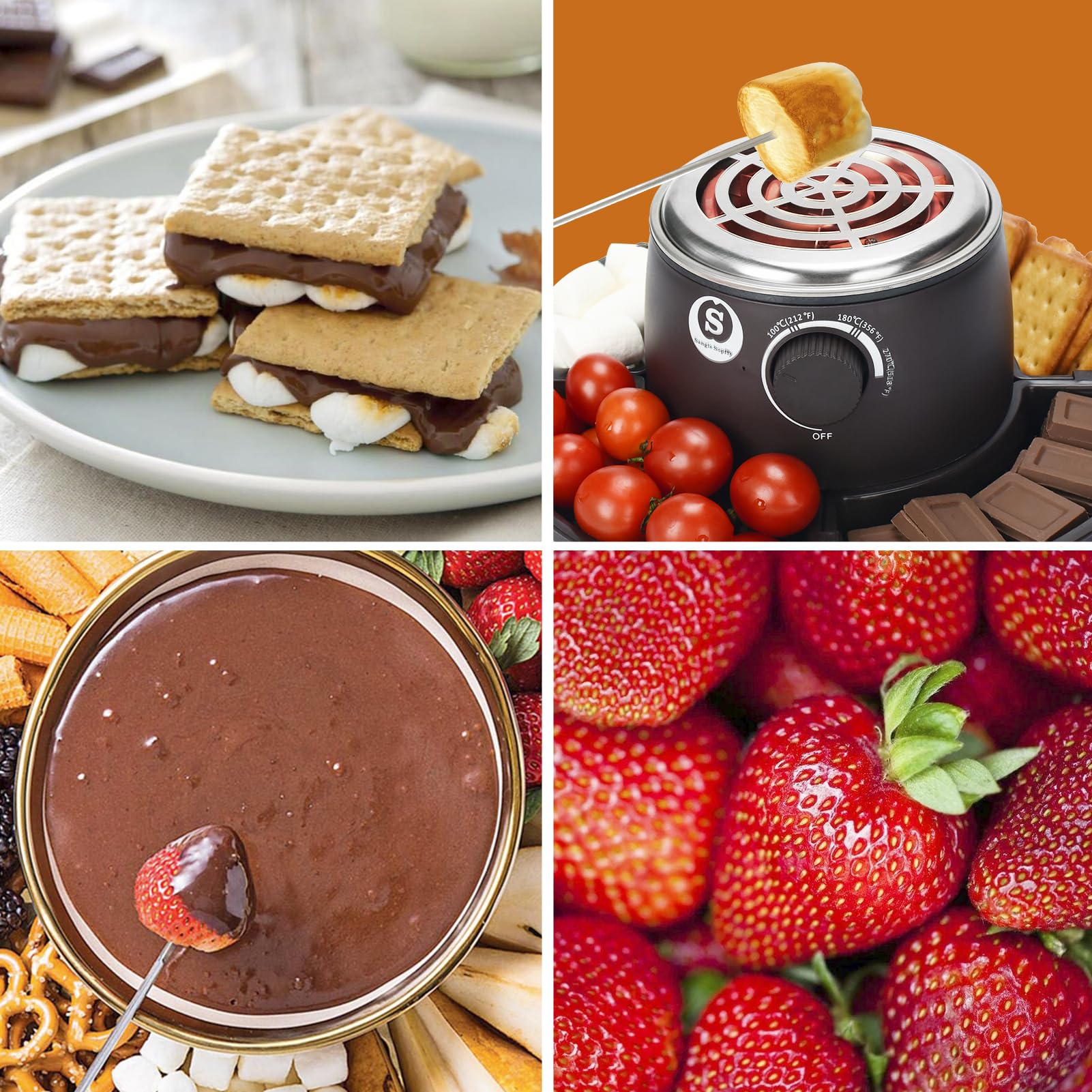 SANLE SOPFFY 2-in-1 Electric S'mores Maker & Fondue Pot Set - Indoor Flameless Temperature-Controlled Heater with 4 Roasting Forks - Perfect for Family Gatherings, Christmas Gifts & Cozy Winter Nights