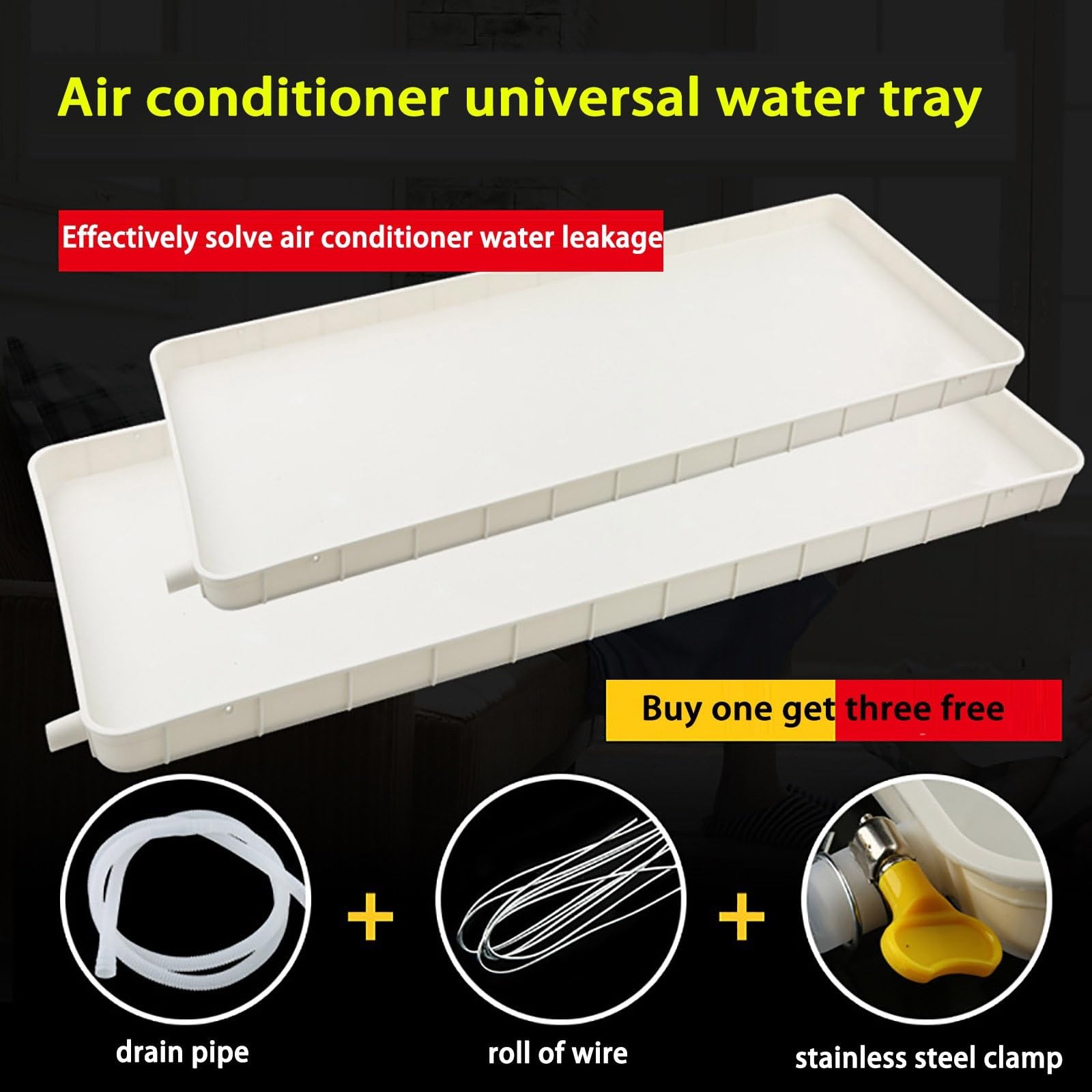 Air Conditioner Condensate Drain Pan - Indoor/Outdoor AC Unit Water Collection Tray with 10m Hose - Durable PP Plastic Drip Pan for Window AC Drainage System (1-2P, White) - Perfect for Home, Office & RV Cooling Maintenance