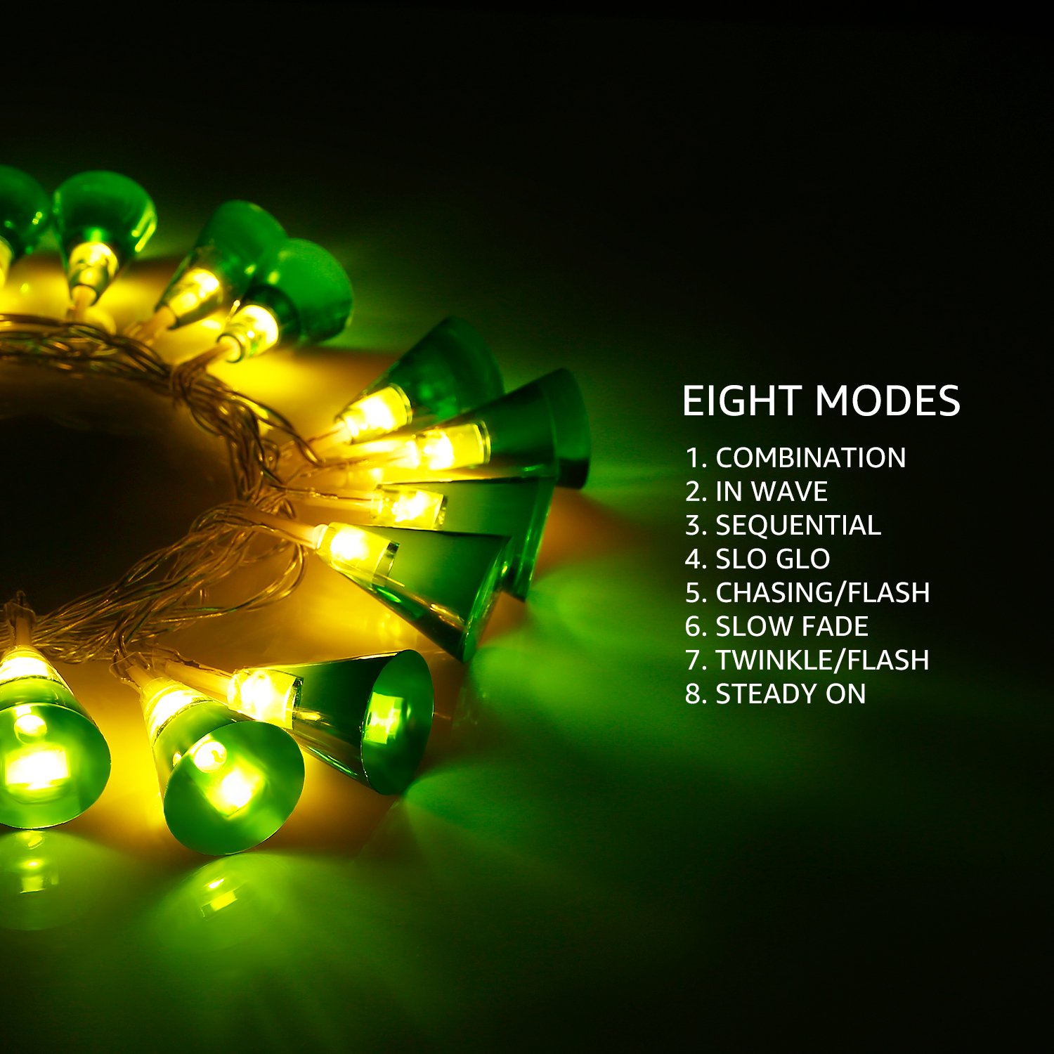 TORCHSTAR 9.84ft 20 LED Krypton Green Conical Battery Powered String Lights - 8 Lighting Modes, Waterproof for Outdoor Use - Perfect for Wedding, Party, Gazebo, Pergola & Holiday Decorations - Create Magical Ambience for Celebrations & Nighttime Events