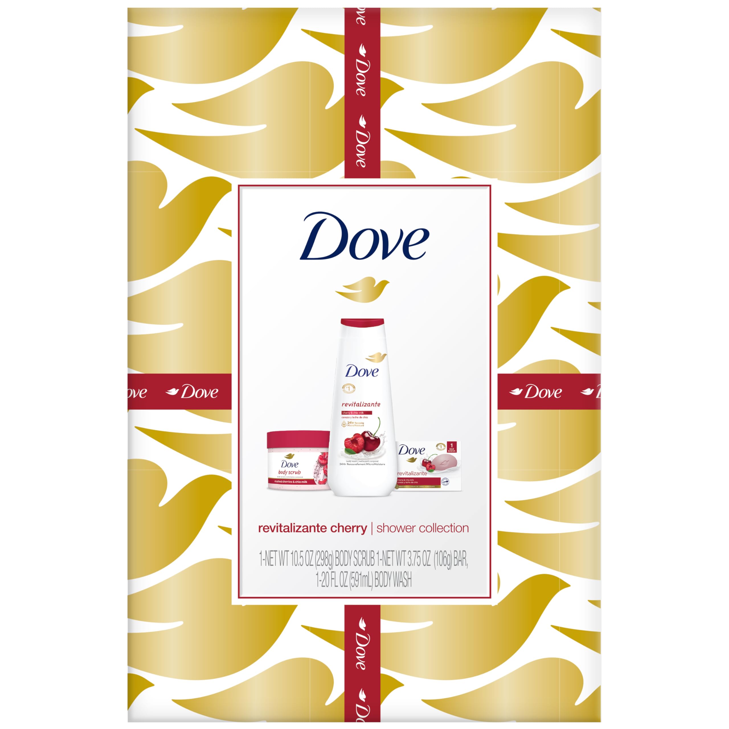 Dove Revitalizing Cherry Collection Gift Set - Cherry & Chia Milk Body Wash, Exfoliating Body Polish + Soap Bar (3 Piece Set) | Hydrating Skincare for Dry Skin | Perfect Gift for Women, Mothers Day & Self Care Routine