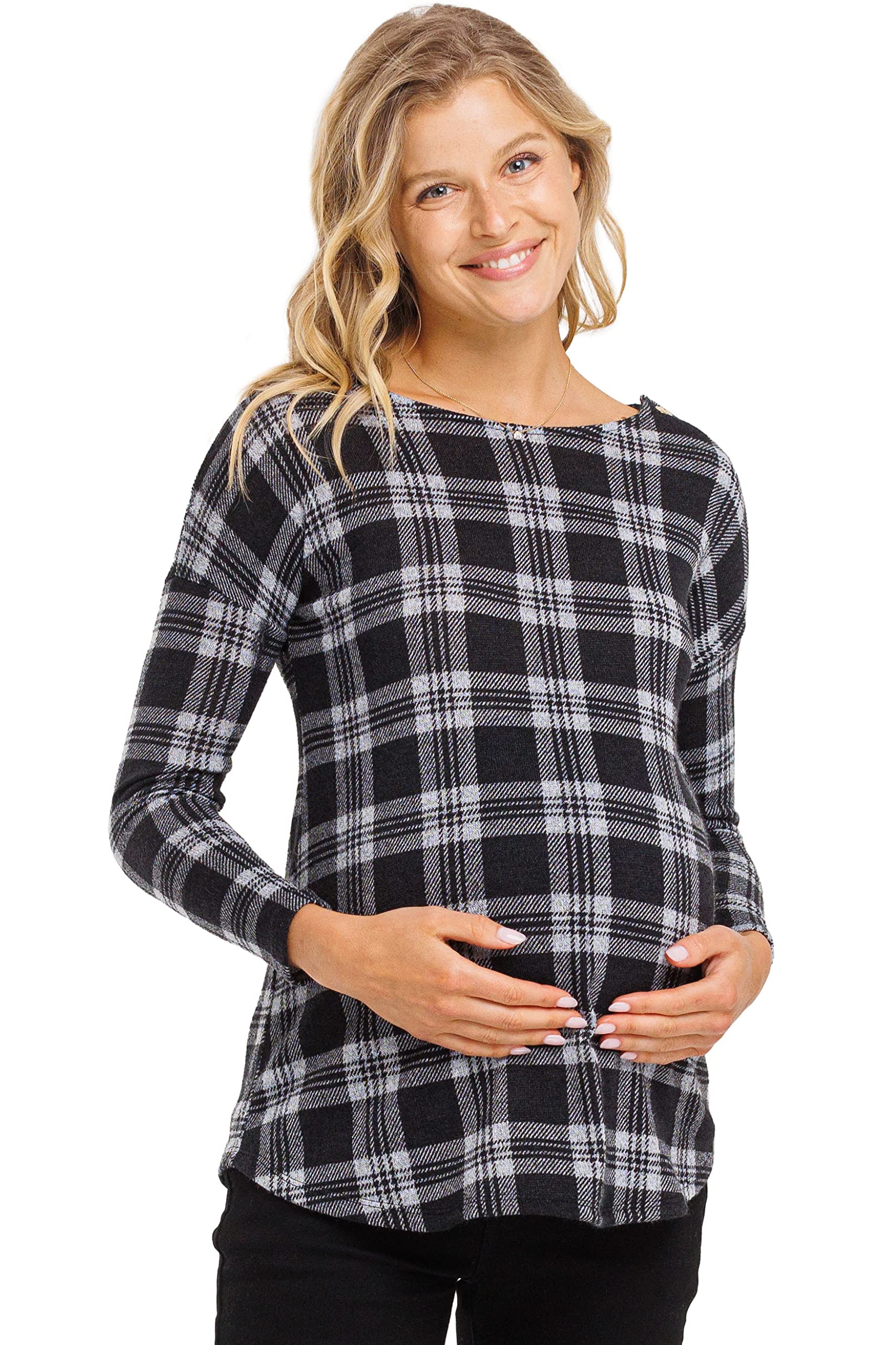 Women's Long Sleeve Boat Neck Maternity Sweater - Soft Knit Pregnancy Top for Work, Casual & Nursing Comfort