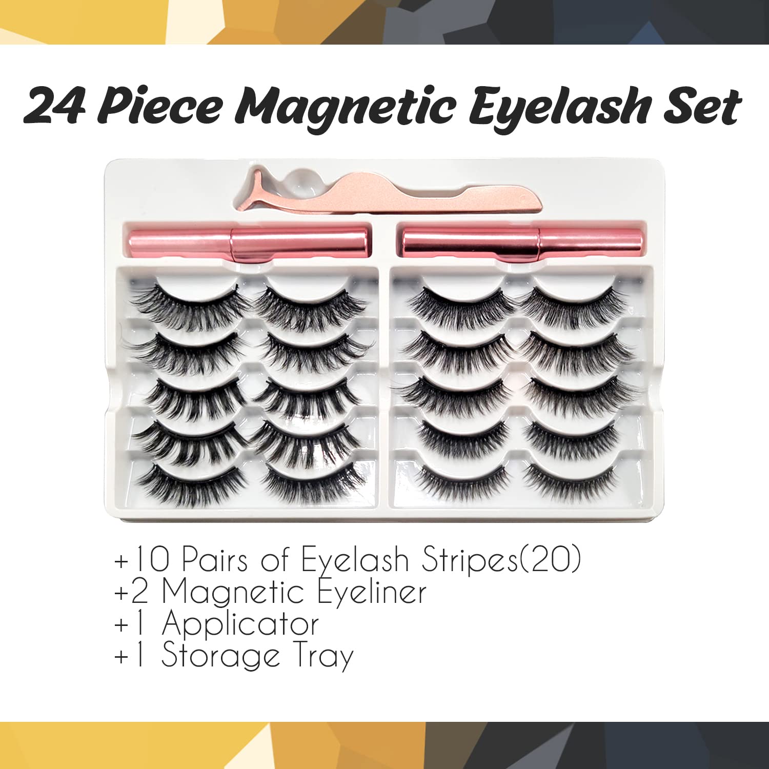 Amber Lash Magnetic Eyeliner & Lashes Kit - Most Natural 8D/3D Reusable Fake Eyelashes with Applicator, No Glue Needed, Waterproof & Long Lasting - Perfect for Weddings, Parties & Everyday Glam Makeup