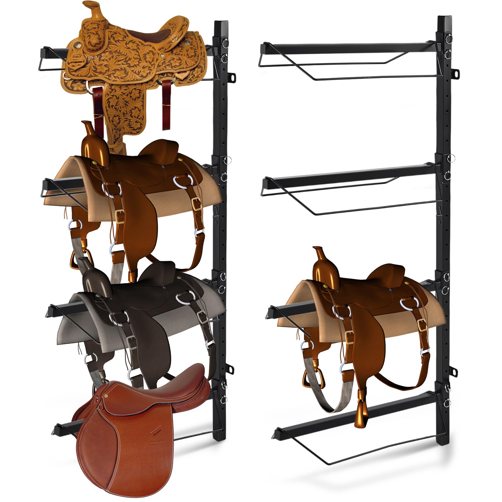 **Paterr 2-Pack Heavy Duty Wall Mount Saddle Rack – 4-Tier Adjustable Horse Saddle Storage Stand for Western & English Saddles (52
