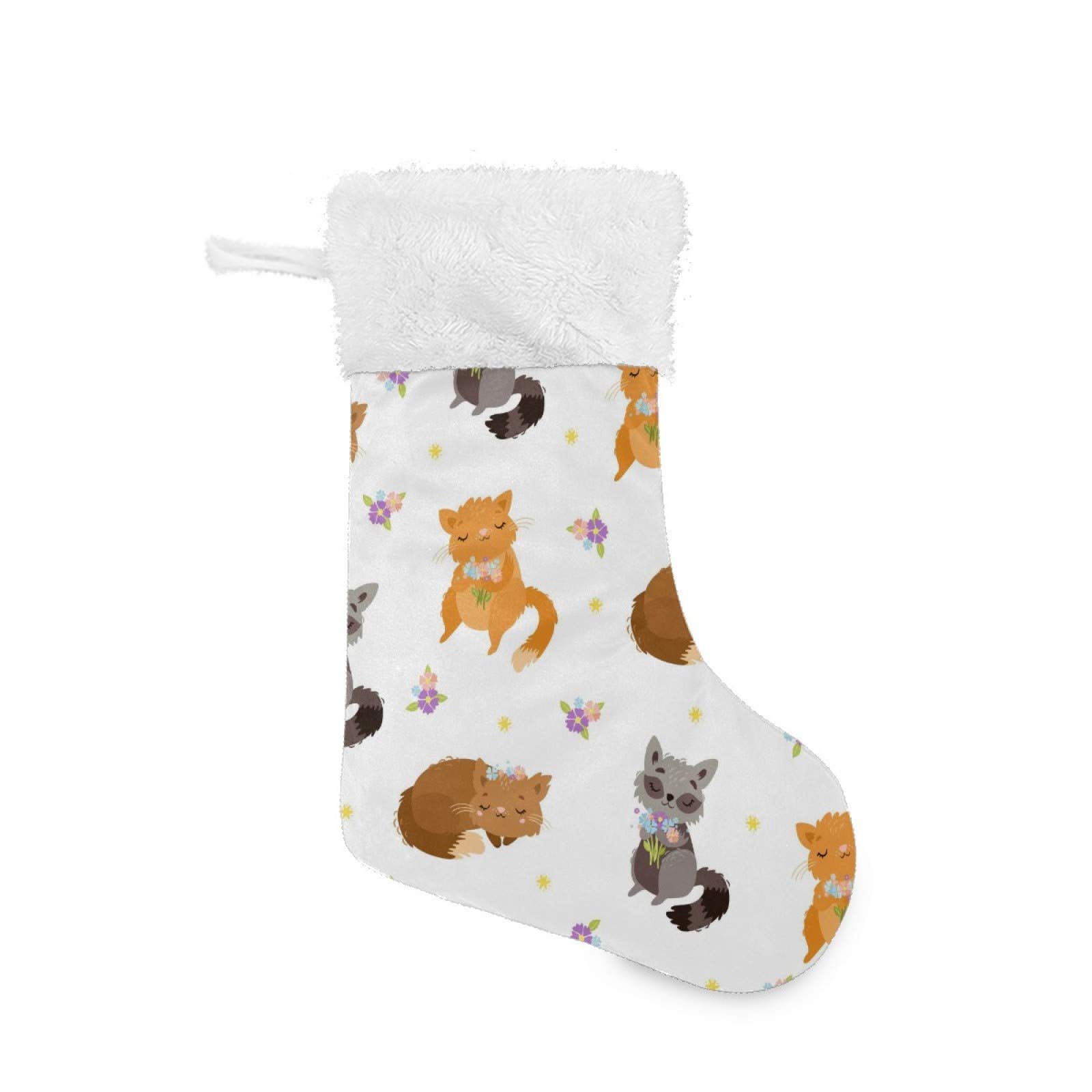 Christmas Stockings with Cartoon Cat Print & Plush Faux Fur Cuff - Holiday Decor for Fireplace, Xmas Party, Family Gifts | Cute Animal Stocking for Candy, Toys & Festive Home Decorations
