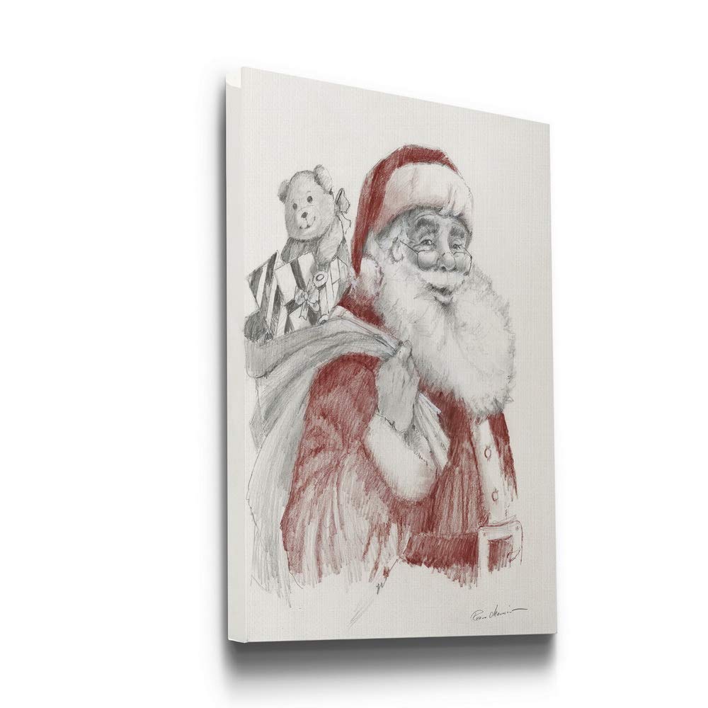 Premium Santa's Sack of Toys Wall Art - Christmas & Winter Holiday Decor with Smiling Santa - Gallery Wrapped Canvas Print 32x48 Inches - Ready to Hang - Made in USA - Perfect for Living Room, Bedroom & Office Decor