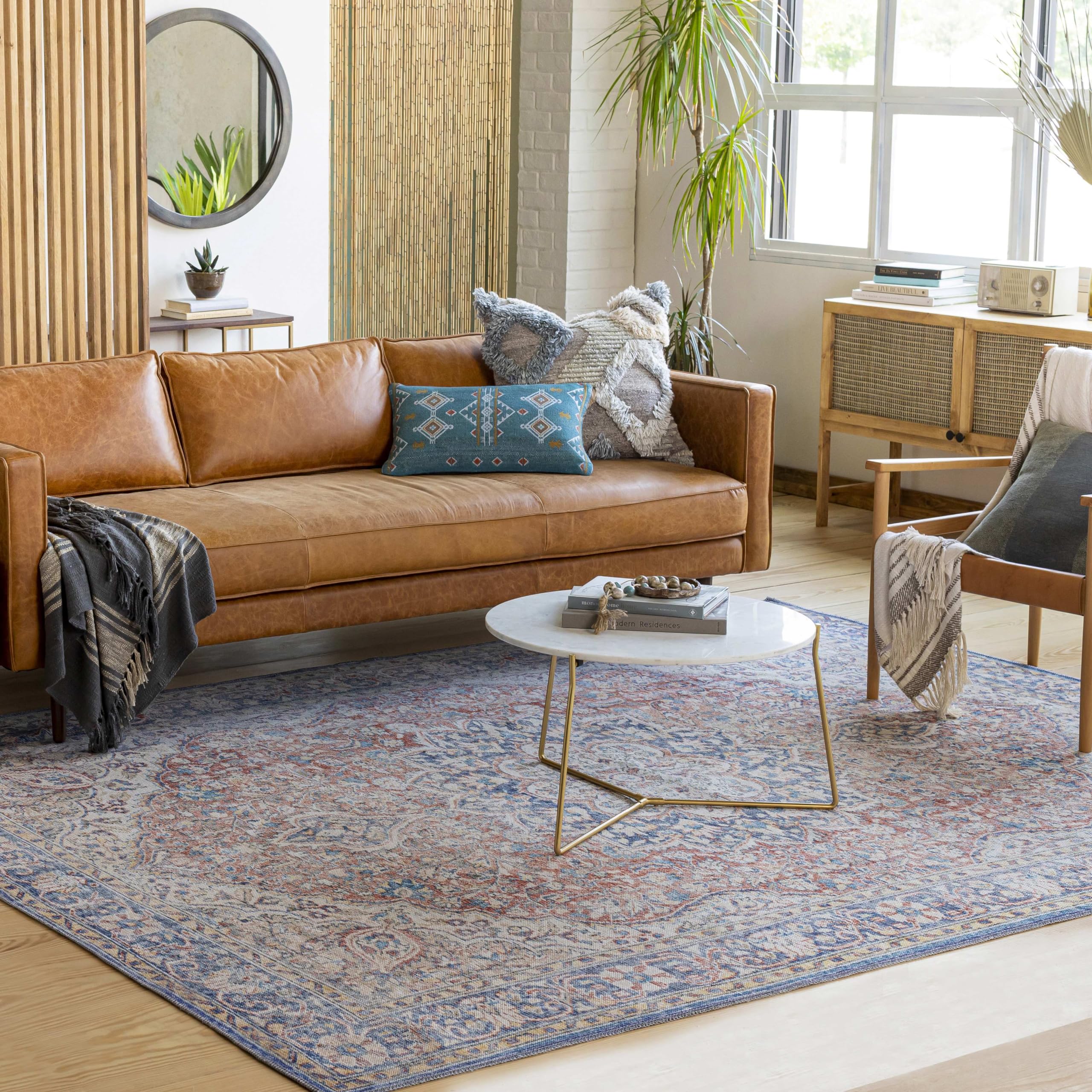 Mark&Day Washable Rugs 6x9 Feet - Traditional Rust Red Brown Area Rug for Living Room, Bedroom, Kitchen - Machine Washable Indoor Carpet (6'7