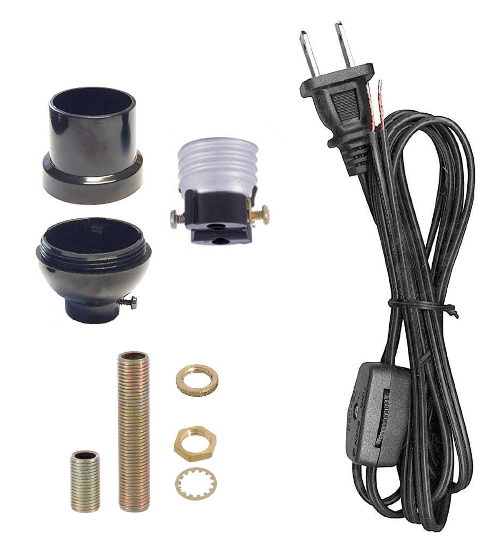 B&P Keyless Table Lamp Wiring Kit with Plastic Socket & Rotary Switch - DIY Lamp Cord for Home Decor, Bedroom, Living Room Lighting Upgrade
