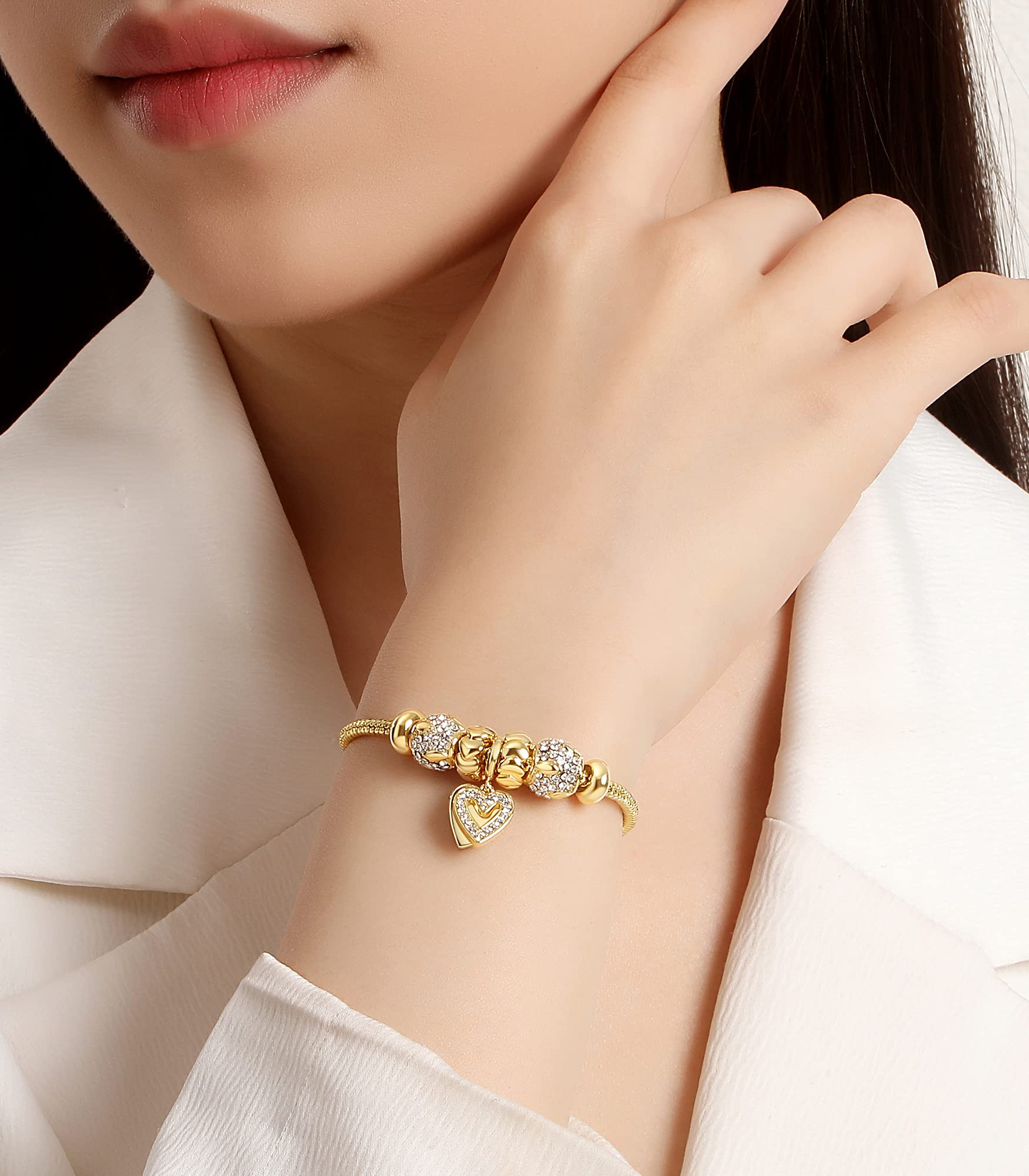 14K Gold Plated Charm Bracelet for Women - Elegant Adjustable Symbol Bracelet with Heart & Infinity Charms - Perfect Gift for Mother's Day, Birthday, Anniversary - Ideal for Casual Wear, Date Nights & Special Occasions