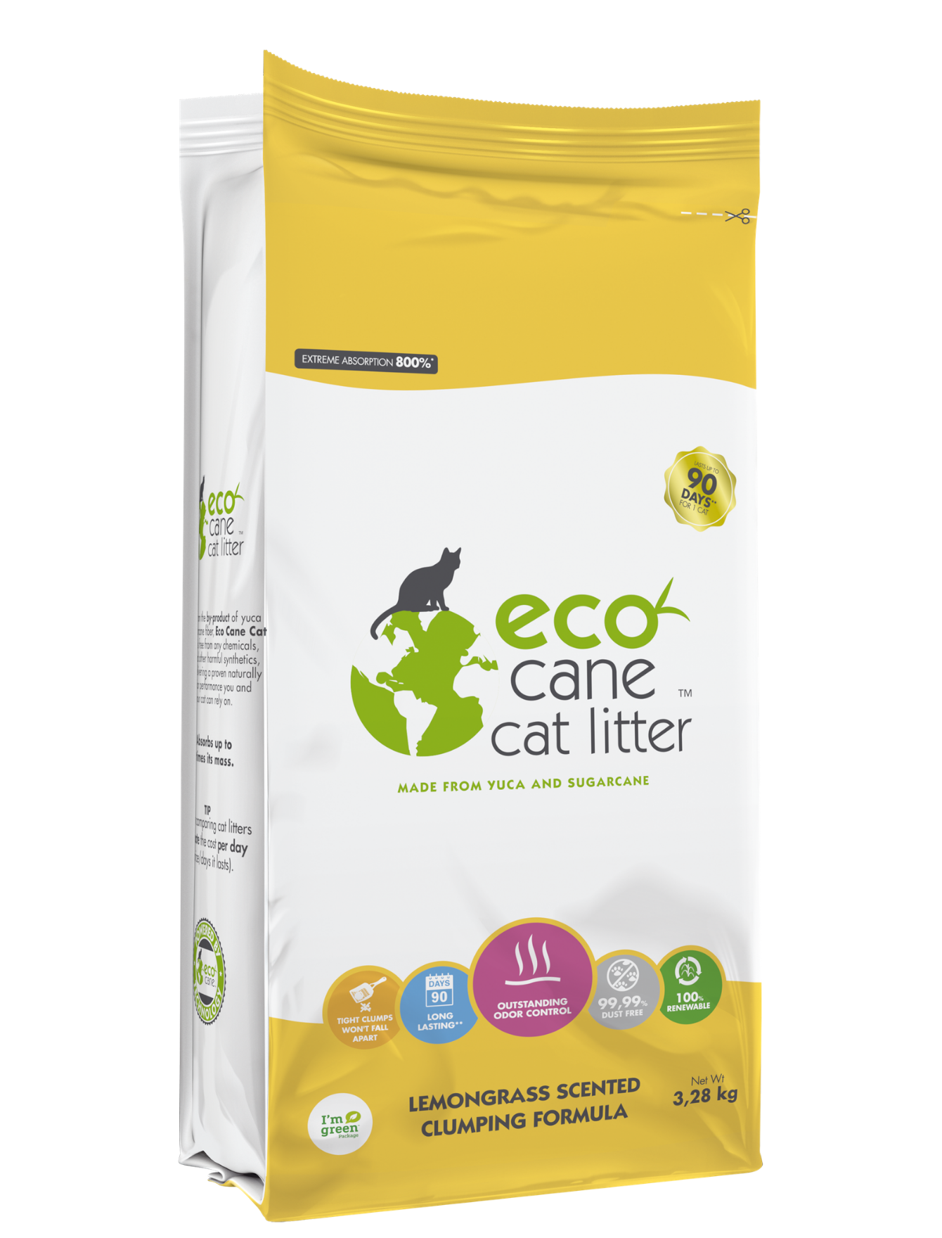 Eco-Friendly Lemongrass Scented Cat Litter - 7.23 lbs Natural Odor Control for Multi-Cat Homes | Perfect for Small Spaces & Litter Boxes