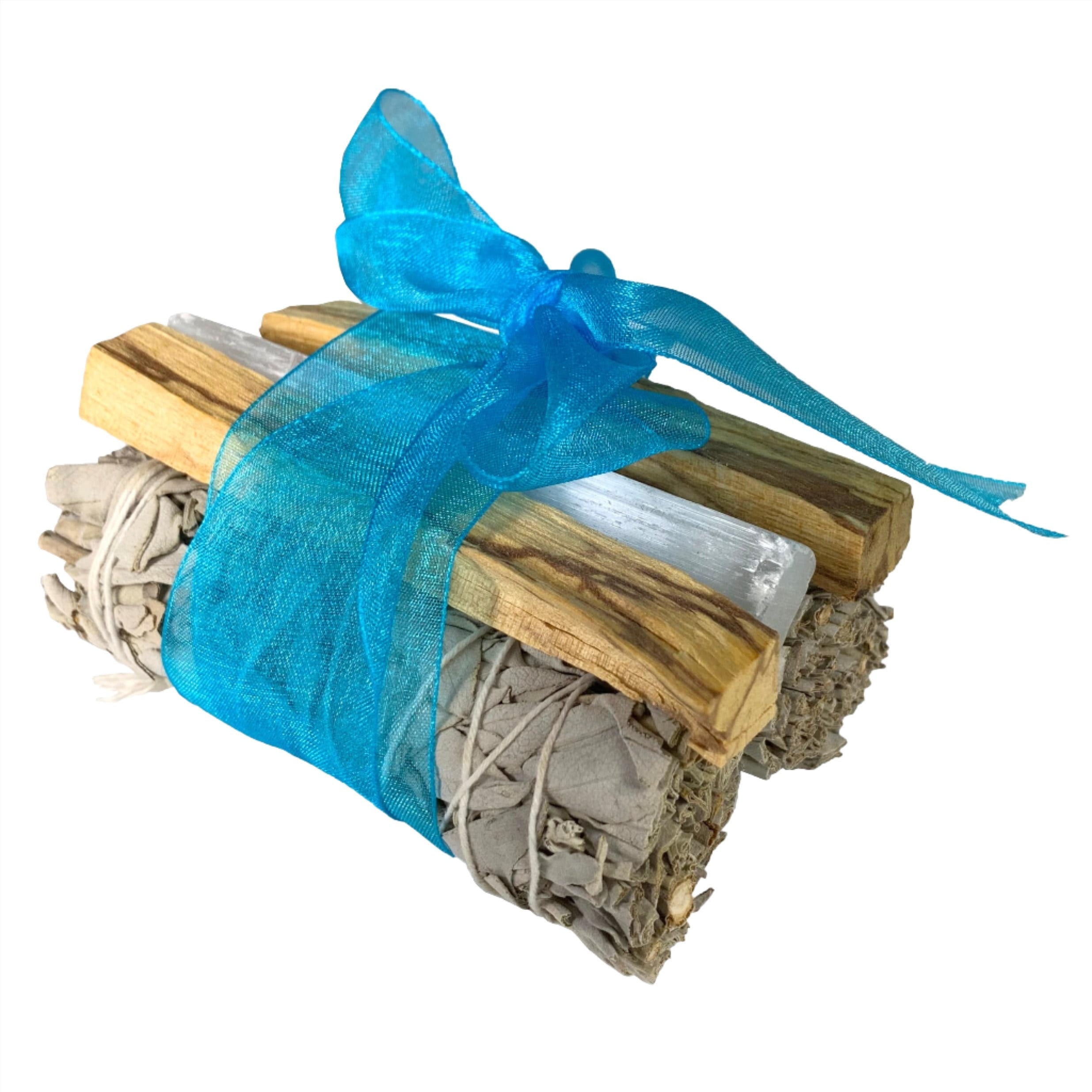 Cleansing Ritual Bundle - White Sage, Palo Santo & Selenite Crystal Set for Spiritual Cleansing, Meditation & Positive Energy - Home, Yoga & Sacred Space Purification