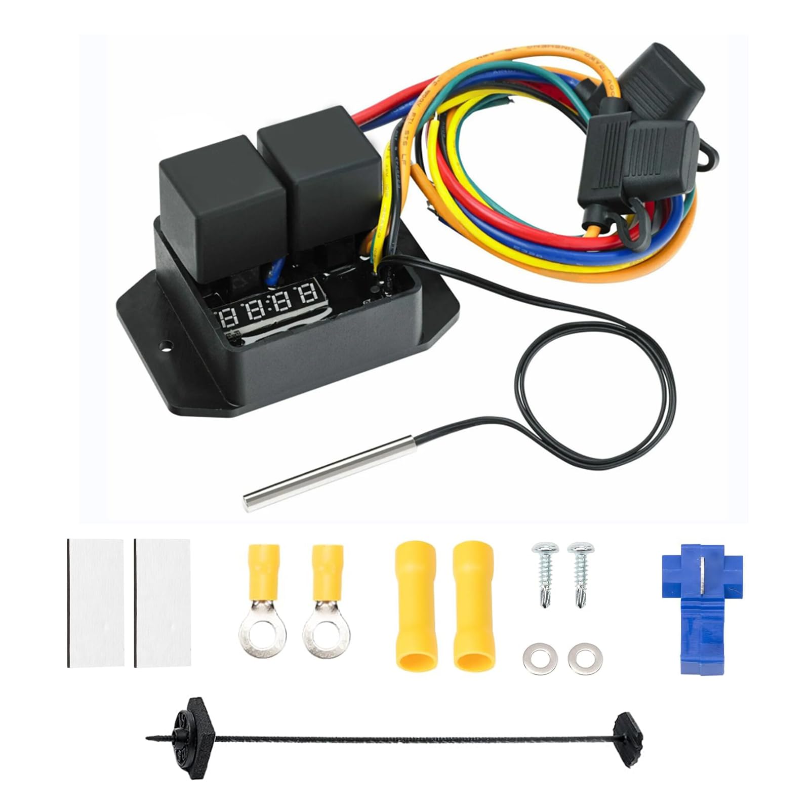Adjustable Temperature Digital Electric Thermatic Dual Fan Switch Kit - 12V & 24V Compatible for Car, Truck & RV Cooling Systems | Perfect for Engine Temperature Control & Overheating Prevention