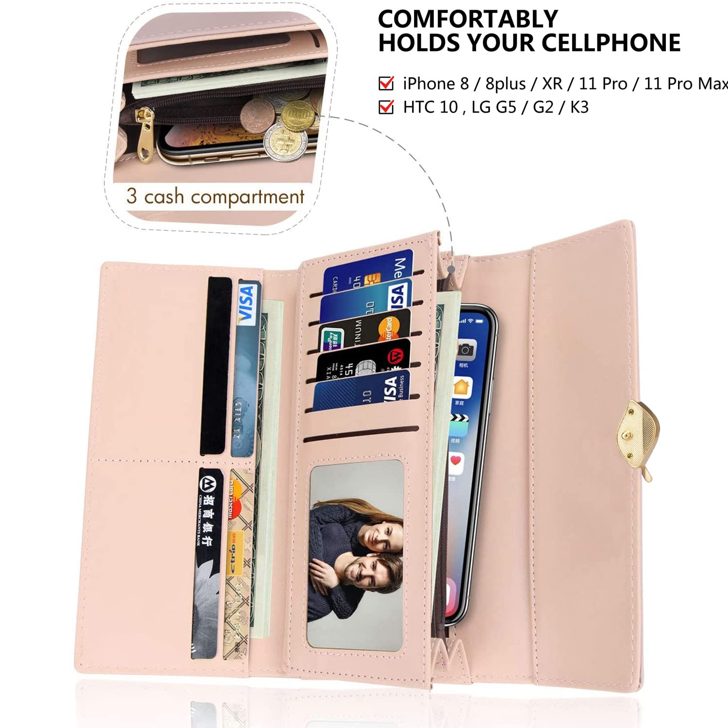 RFID Blocking Women's Wallet - PU Leather Leaf Pendant Card Holder with Zipper Coin Purse | Phone & Checkbook Organizer | Perfect for Travel, Shopping and Everyday Use