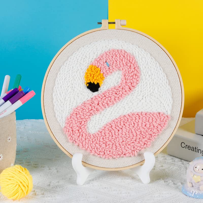 Punch Needle Embroidery Kit - DIY Flamingo Cross Stitch Hoop Craft for Beginners | Handmade Embroidery Supplies (XMD-PD-14) | Perfect for Home Decor, Wall Art & Creative Gifts