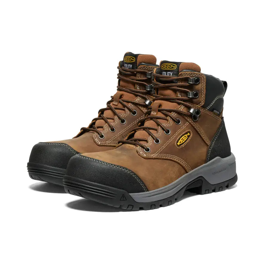 Keen Evanston 6 Carbon Toe Waterproof Work Boots for Men - Brown Safety Shoes for Construction, Hiking & Outdoor Work