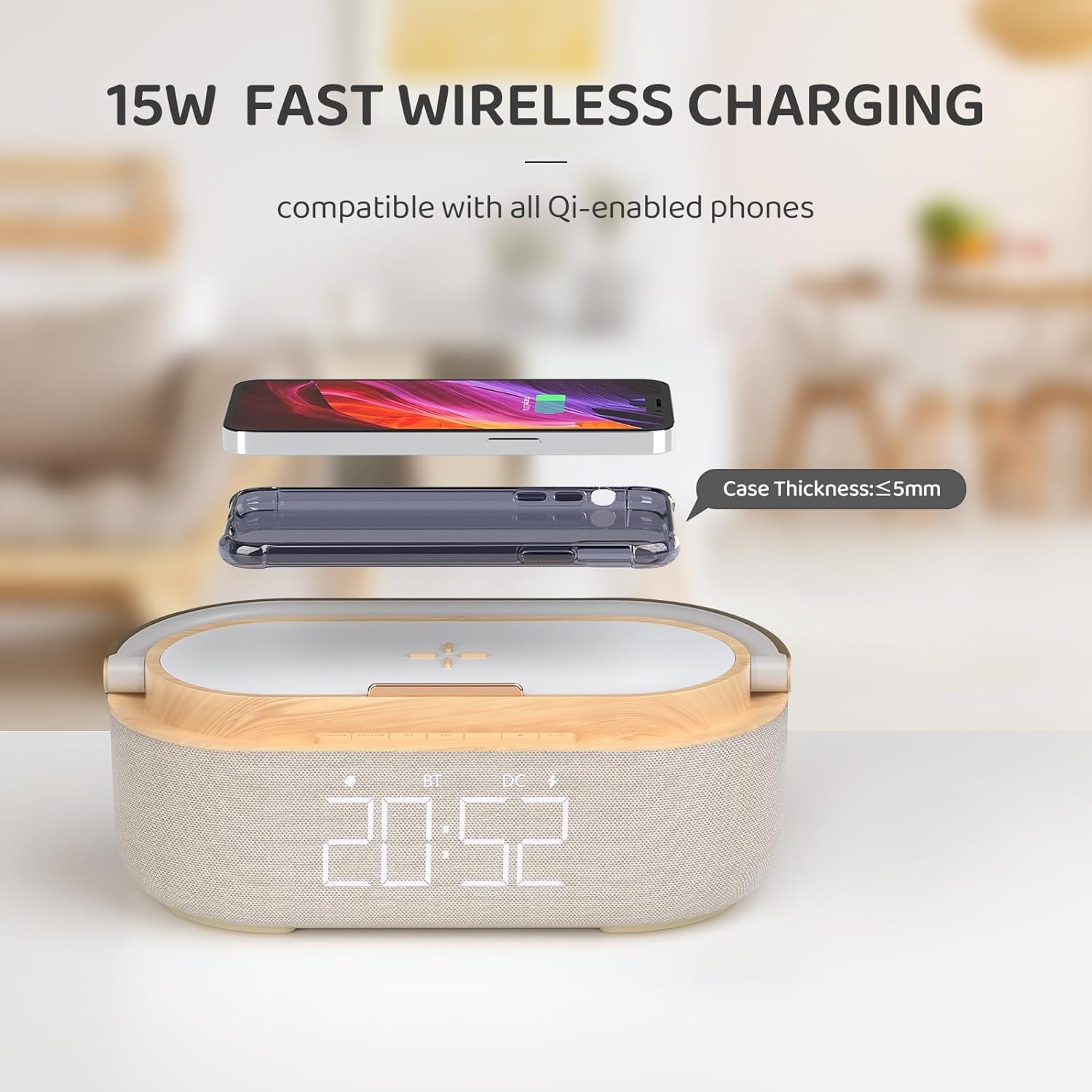 FREEFISH Portable Bluetooth Speaker with 15W Wireless Charger, FM Radio, Adjustable LED Night Light, Dual Wireless Pairing, Bluetooth 5.0 - Perfect for Home, Outdoor, Travel & Party Use