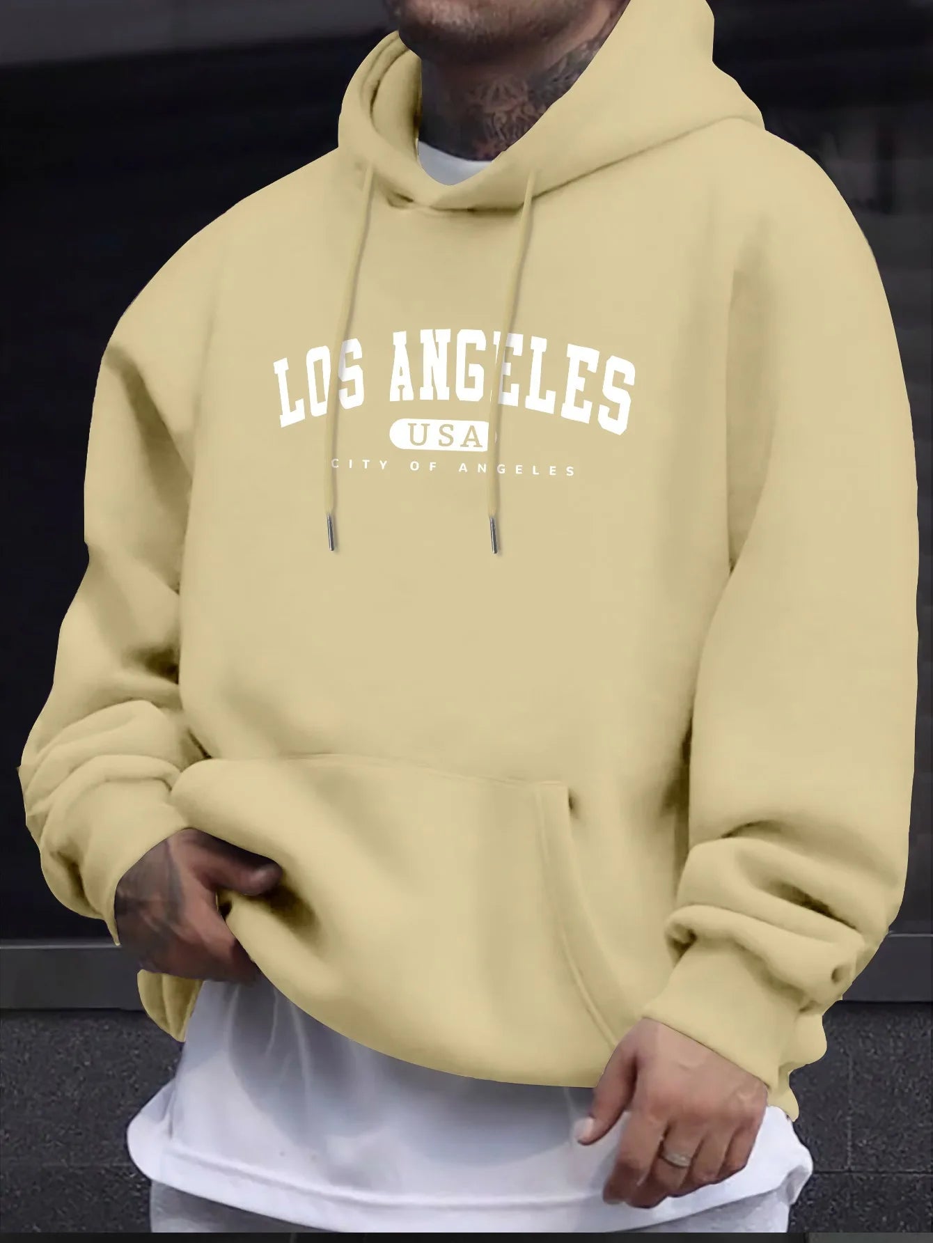 Los Angeles USA Print Men's Long Sleeve Cotton Hoodie - Casual Drawstring Pullover for Autumn & Winter | Streetwear, Gym, Outdoor Activities