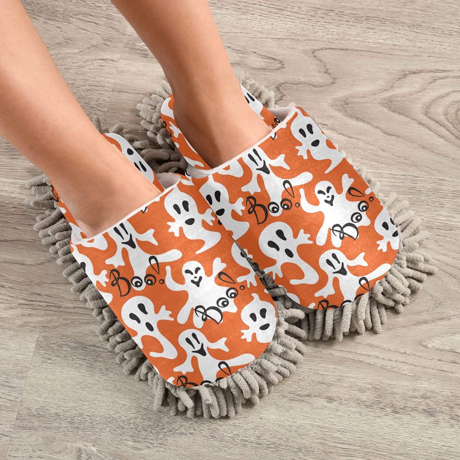Halloween Ghost Mop Slippers - Cute Boo Witch Hat House Shoes for Men & Women | Dust Cleaning Spa Slippers for Home, Parties & Costume Fun