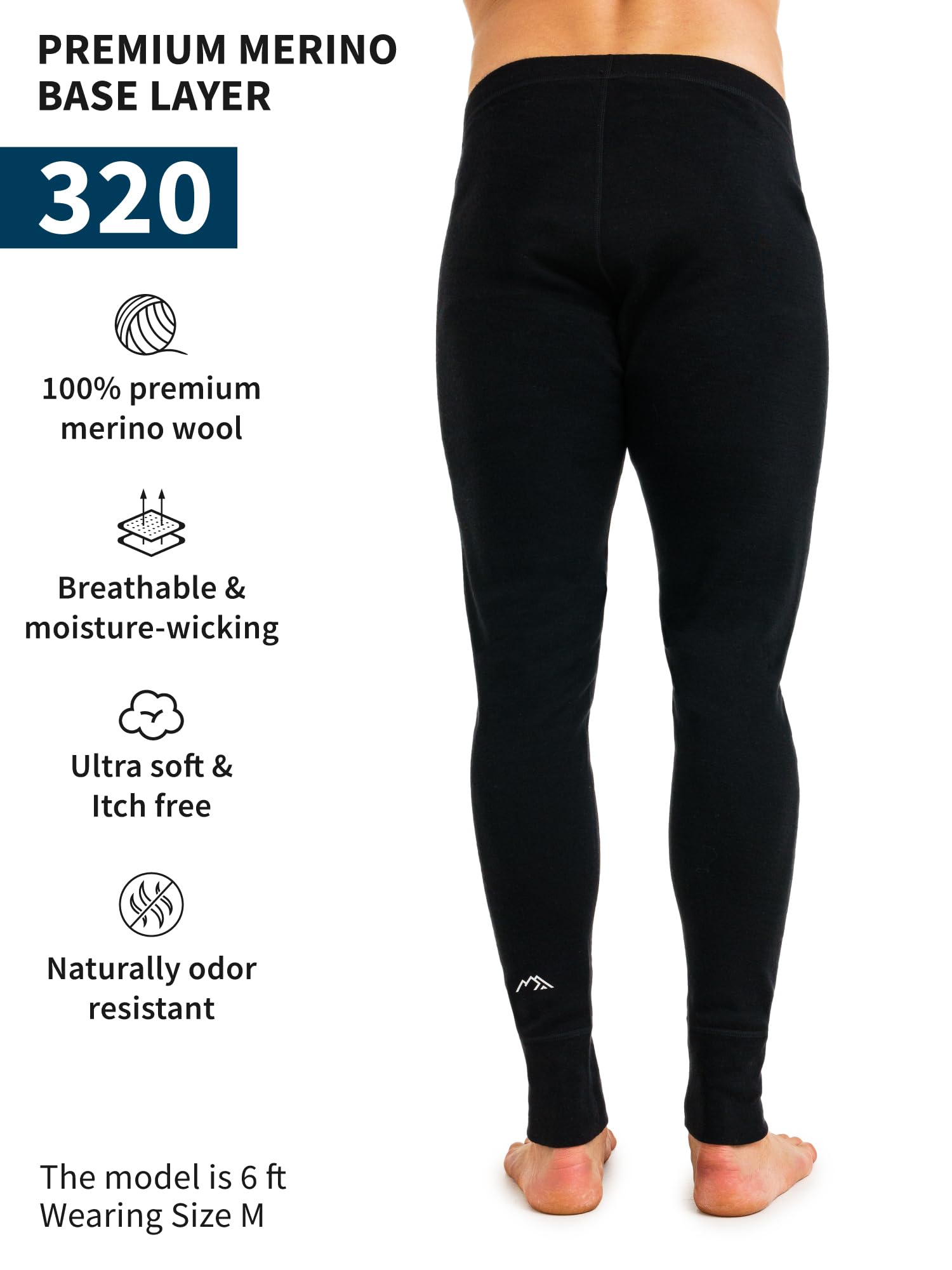 **Men's 100% Merino Wool Base Layer Pants - Heavyweight, Midweight & Lightweight Thermal Underwear, Long Johns & Socks for Hiking, Skiing & Cold Weather**