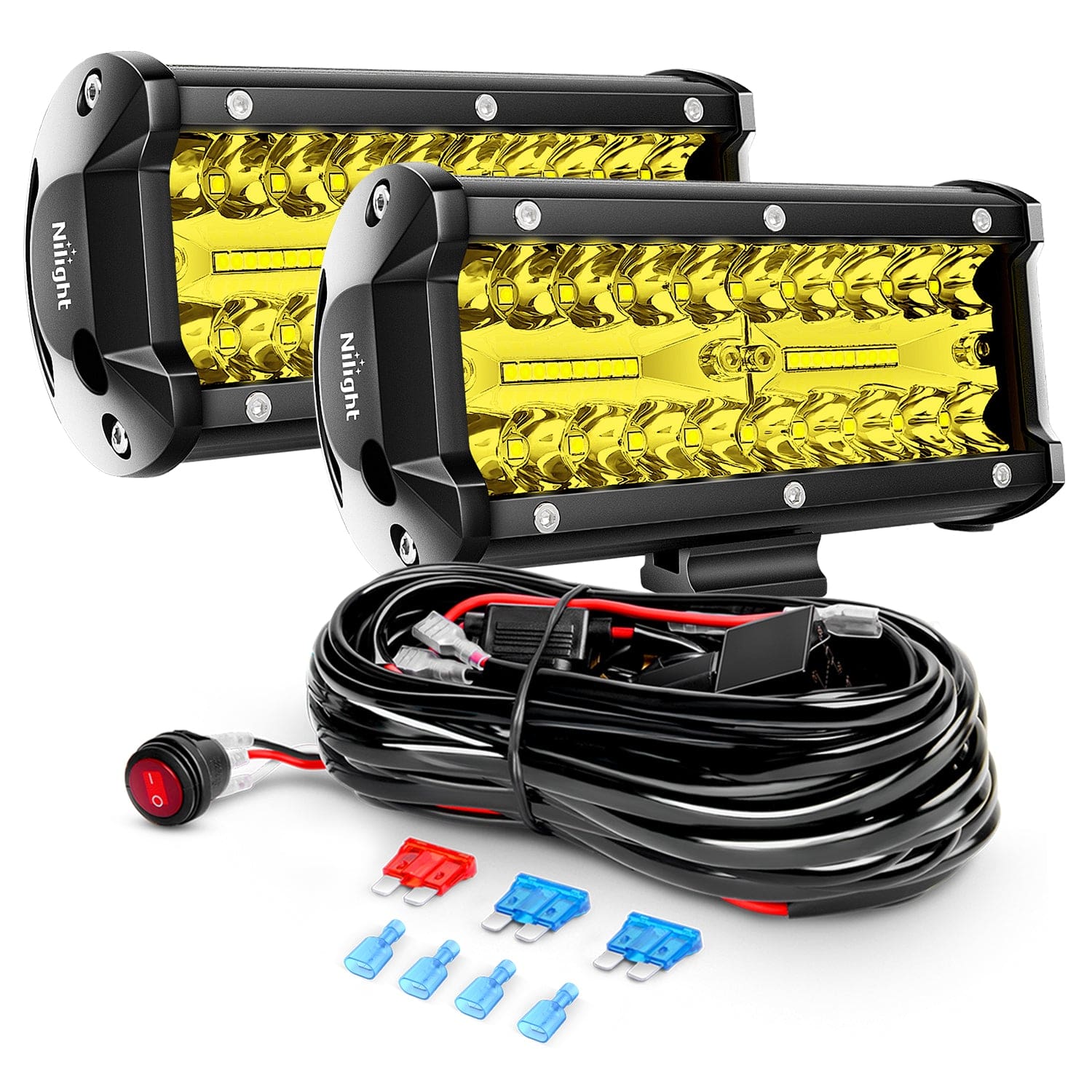 2PCS 6.5 Inch 120W Amber LED Light Bars with 16AWG Wiring Harness Kit - Waterproof Off-Road Lighting for Trucks, ATVs, UTVs, Boats & Emergency Vehicles