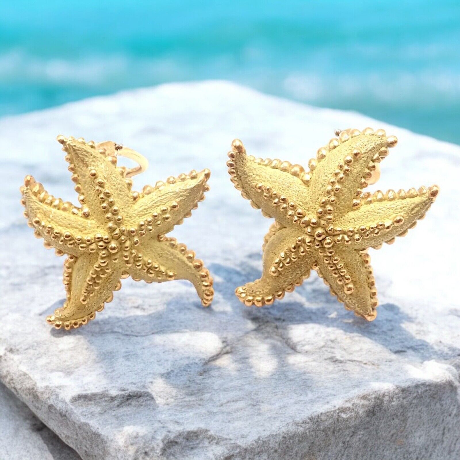 Authentic Vintage Tiffany & Co Starfish 18k Yellow Gold Large Hoop Earrings - Perfect for Weddings, Anniversaries & Special Occasions