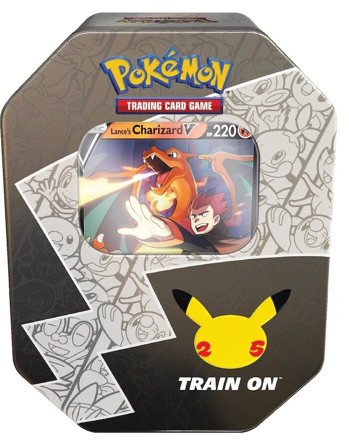 Pokemon TCG: 25th Anniversary Collectible Tin - Lance's Charizard VMAX | Rare Trading Card Game | Perfect for Collectors & Battles
