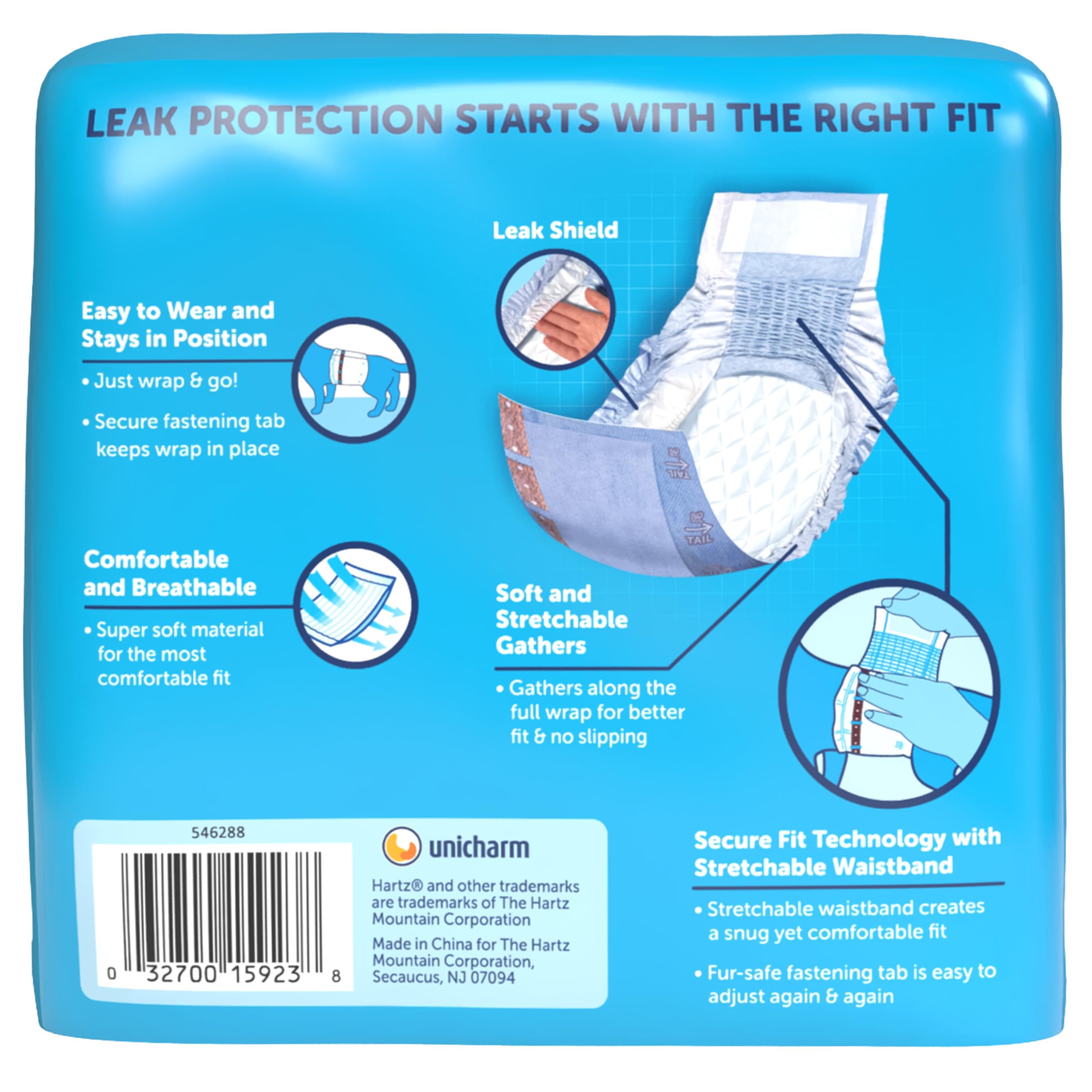 Hartz Comfitables Disposable Male Dog Wraps for Small Dogs - Stretchy Waistband, 12 Count - Perfect for House Training, Travel & Senior Dogs with Incontinence Issues