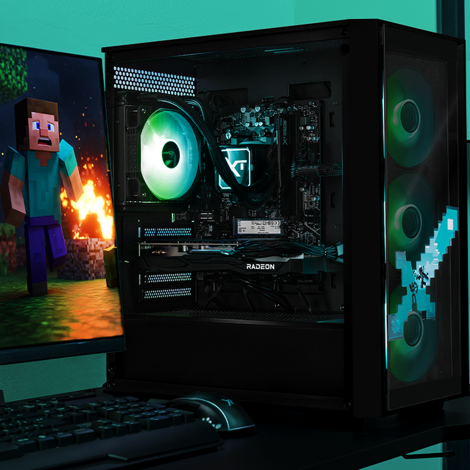 Xtreme PC Gaming Desktop - AMD Radeon RX 7600, Ryzen 7 5700G, 32GB RAM, 1TB SSD, Liquid Cooling, WiFi - Perfect for Gaming, Streaming & Content Creation