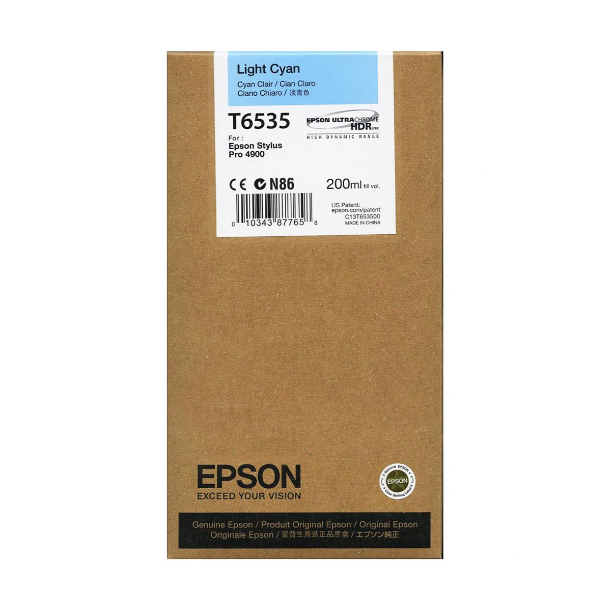 Epson T6535 4900 Ultrachrome Ink HDR 200ml Light Cyan - High-Quality Printer Ink for Professional Photo Printing & Graphic Design