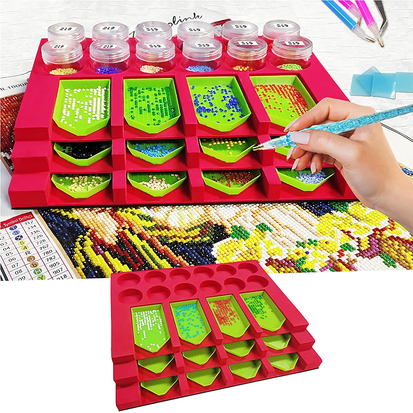 Diamond Painting Accessories Tray Organizer - 12 Slot Multi-Boat Tray Holder for Diamond Art Kits, Rhinestones & Craft Tools | Perfect for DIY Diamond Painting Projects, Art Storage & Craft Organization