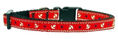 Unconditional Love Anchors Nylon Ribbon Dog Collar - Red Small Size for Small Dogs - Perfect for Daily Walks, Training & Fashion Accessories
