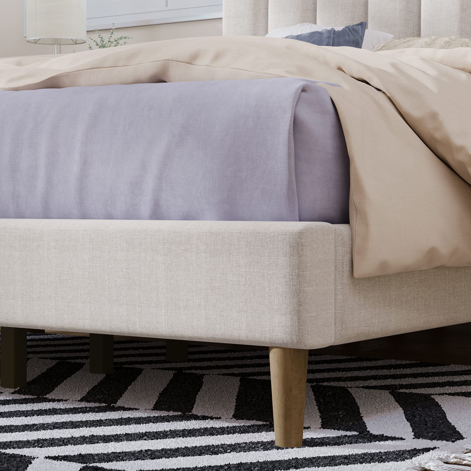 Merax Modern Upholstered Platform Bed with High Wingback Wooden Frame - Queen Size Cream Fabric Bedroom Furniture for Master Bedroom & Guest Room (No Box Spring Needed)
