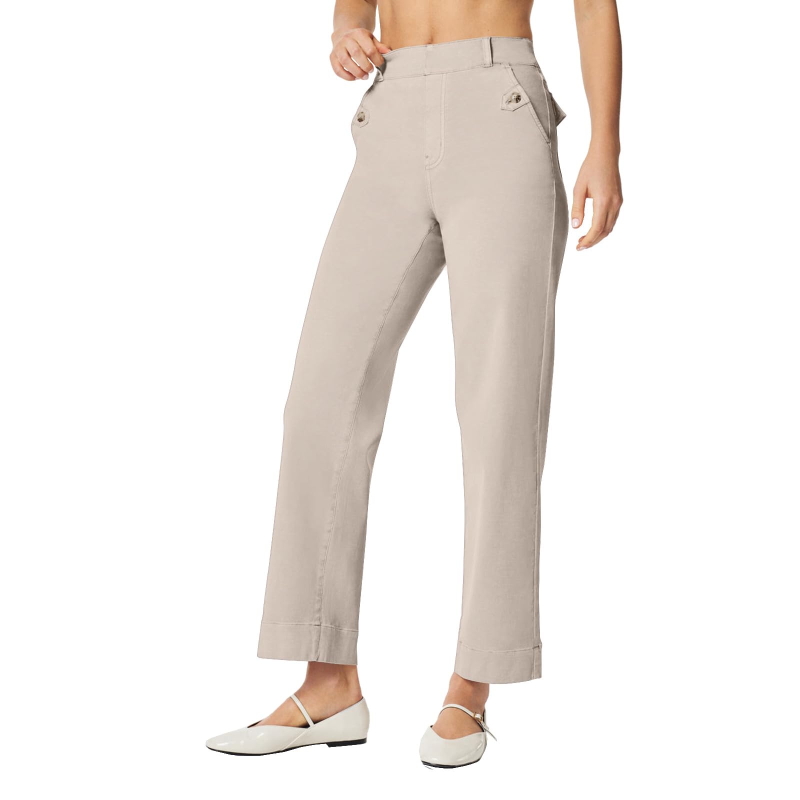 Women's Stretch Twill Cropped Wide Leg Pants - Casual Straight Leg Chino Trousers with Baggy Ankle Design | Perfect for Work, Weekend Outfits & Denim Fashion
