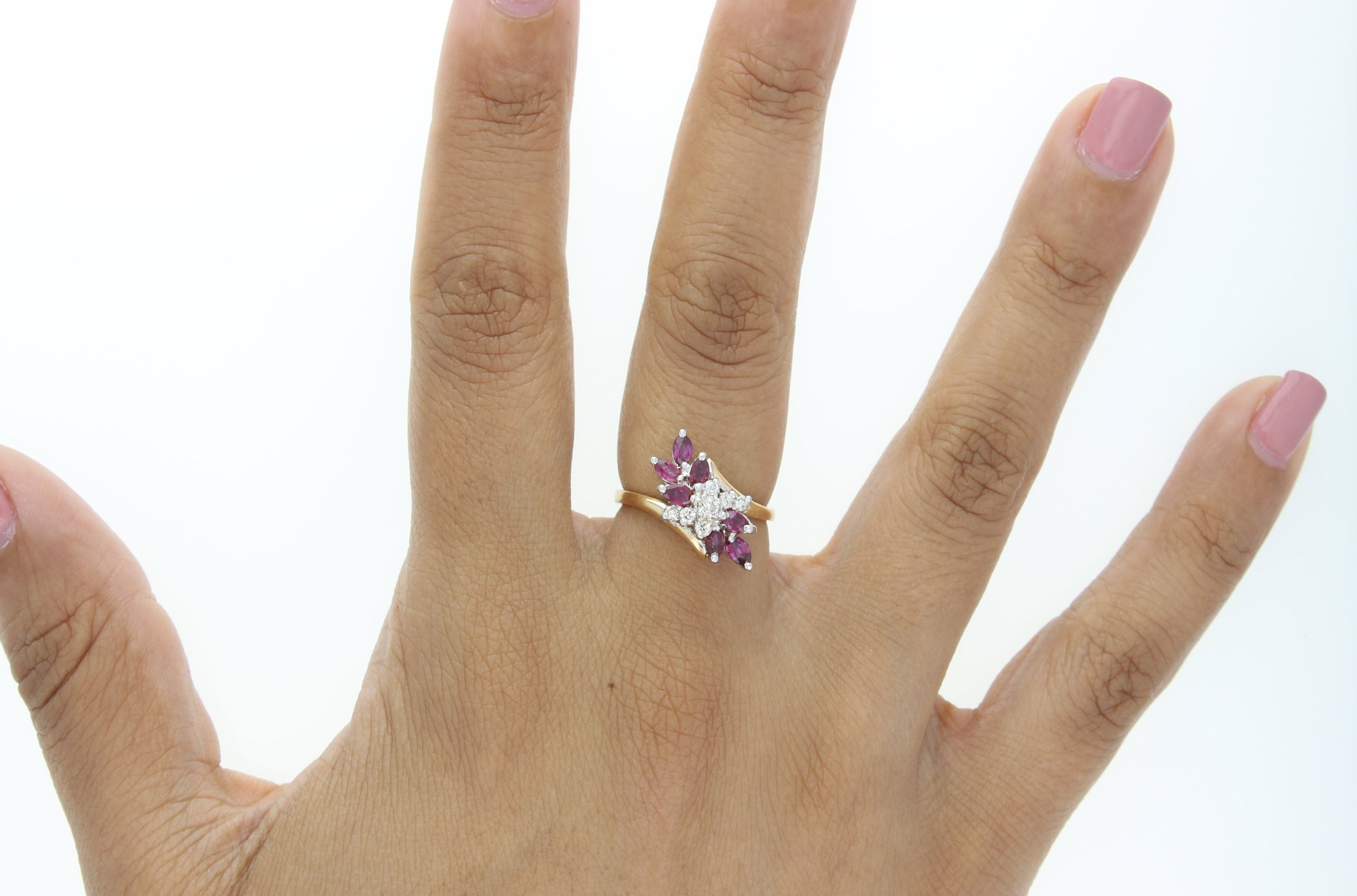 14K Yellow Gold Ruby & Diamond Cocktail Ring - 0.35cttw Vintage Style Statement Jewelry for Women, Perfect for Evening Parties, Weddings & Special Occasions