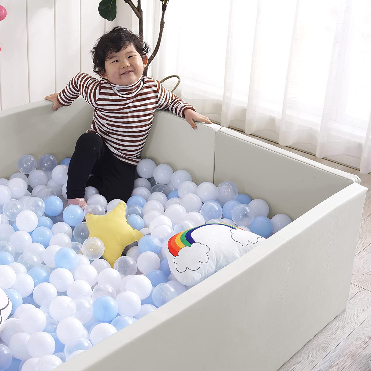 Soft Foam Foldable White Ball Pit Crawling Fence - Safe Kids Playpen for Indoor & Outdoor Play - Perfect for Playrooms, Daycares, and Backyard Fun
