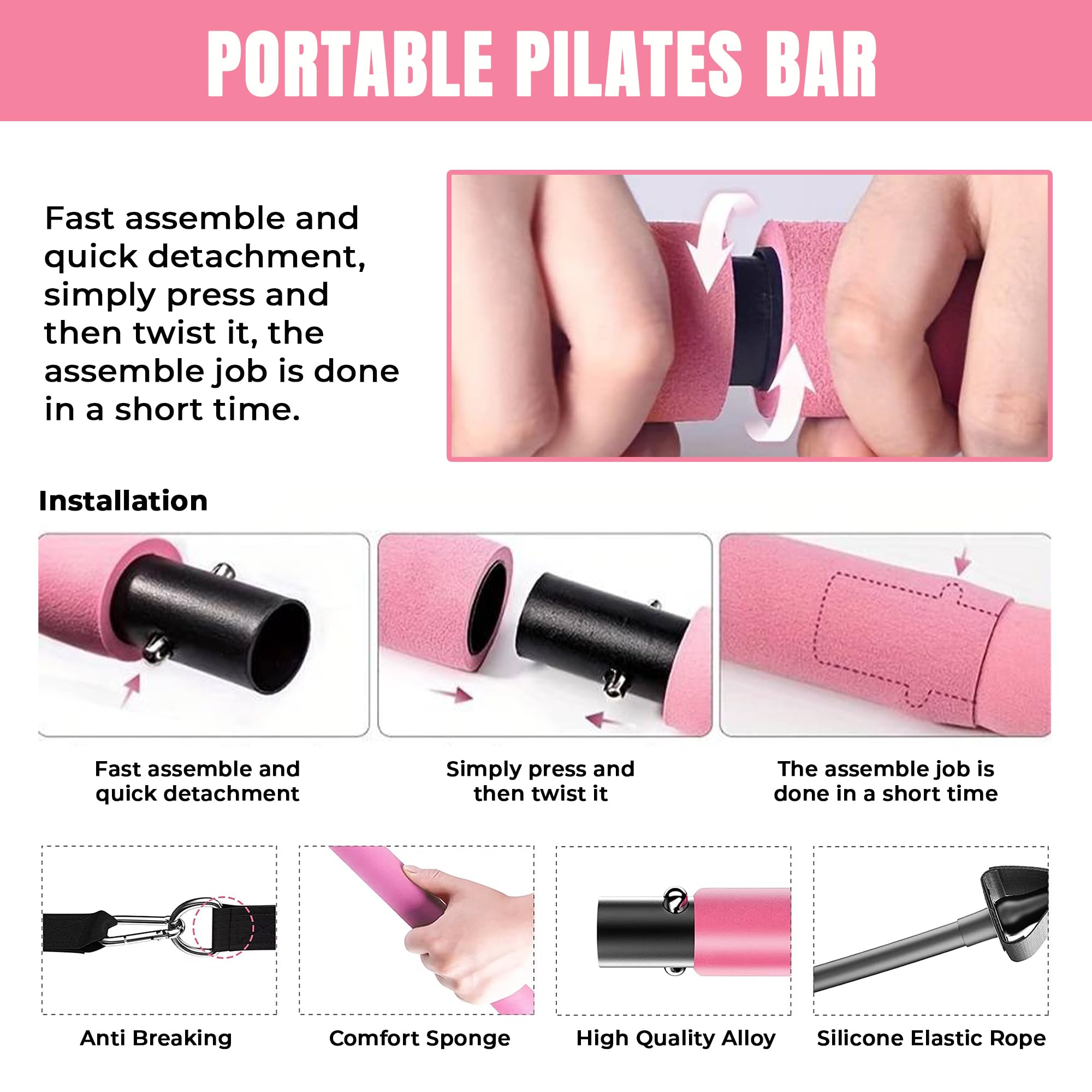 Premium Pilates Bar Kit with Resistance Bands (20/30/40lbs) - Portable Home Gym Equipment for Full Body Workout - Pilates Reformer Alternative for Women & Men - Perfect for Home Fitness, Yoga, Physical Therapy & Strength Training