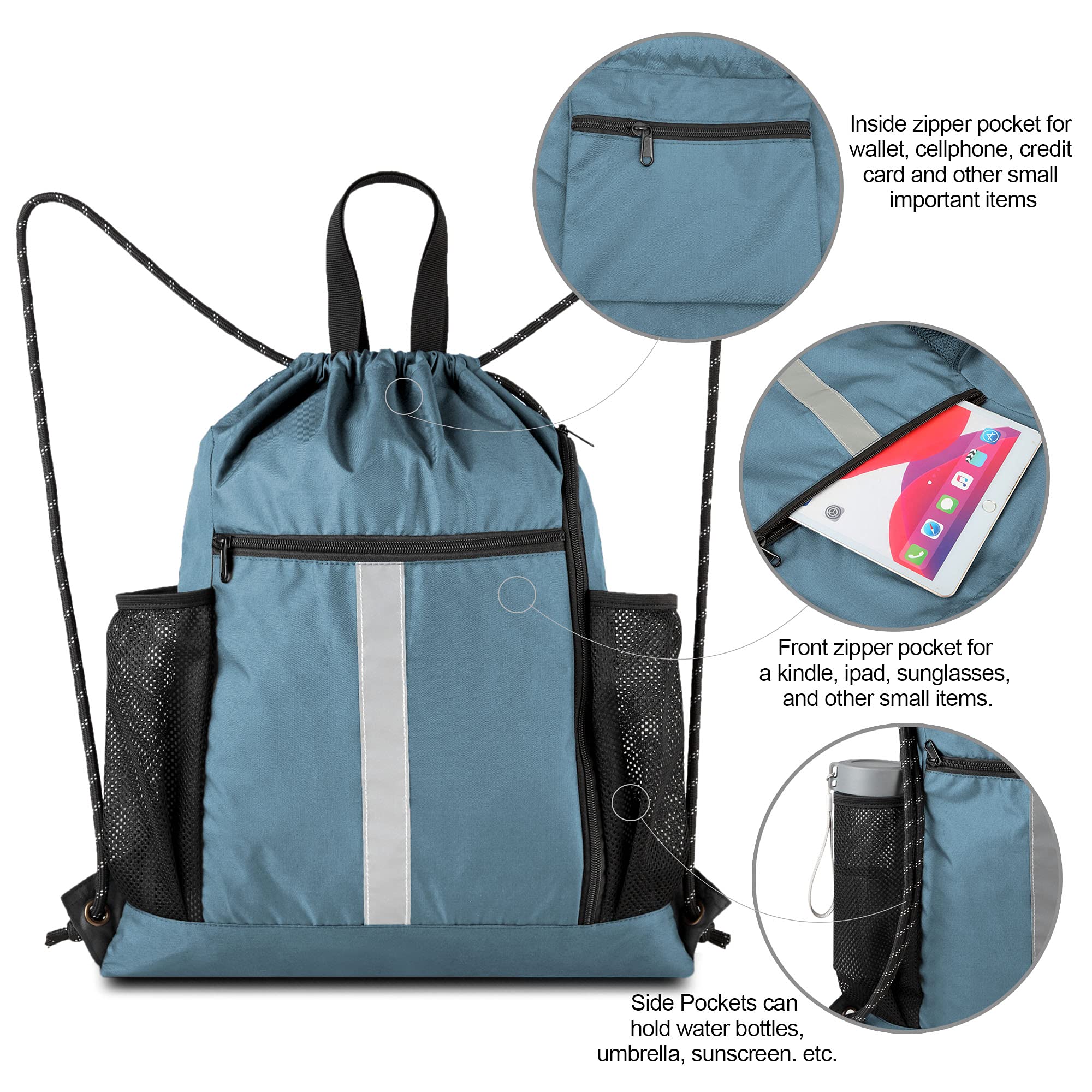 BeeGreen Drawstring Backpack - Lightweight Sports Gym Bag with Shoe Compartment & Dual Water Bottle Pockets | Perfect for Workout, Travel & School | Durable & Water-Resistant for Active Lifestyles