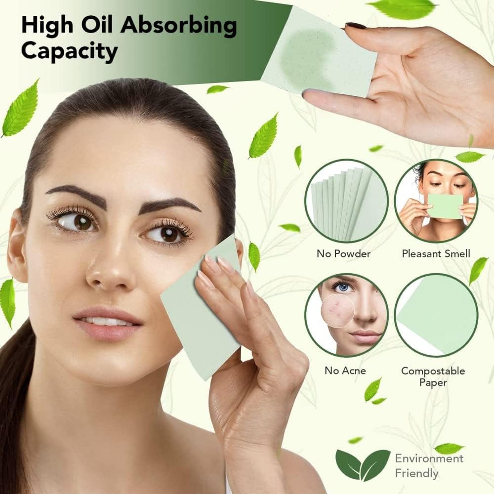 THECLOUDMALL® 100-Pack Bamboo Charcoal & Green Tea Oil Absorbing Sheets for Face - Natural Oil Blotting Paper for Oily Skin, Shine Control & Makeup Touch Ups - Perfect for Travel, Gym & Daily Skincare Routine