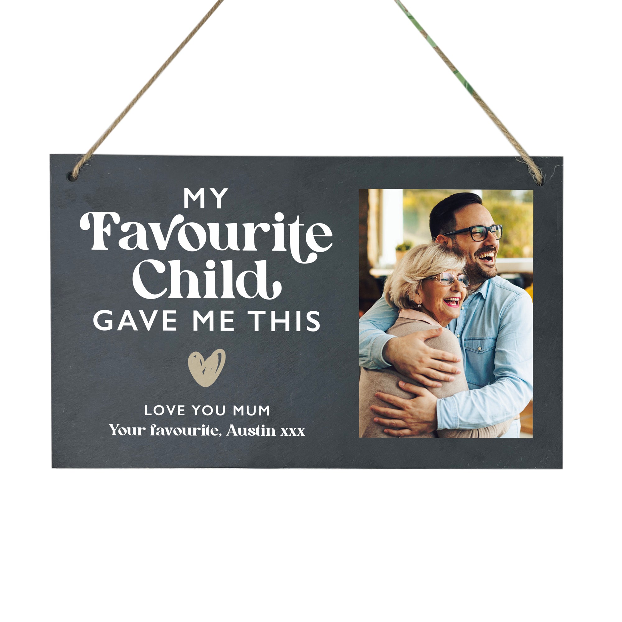 Personalized 'My Favorite Child Gave Me This' Photo Slate Hanging Plaque - 25x15cm Heartwarming Gift for Mother's Day, Birthday & Home Decor