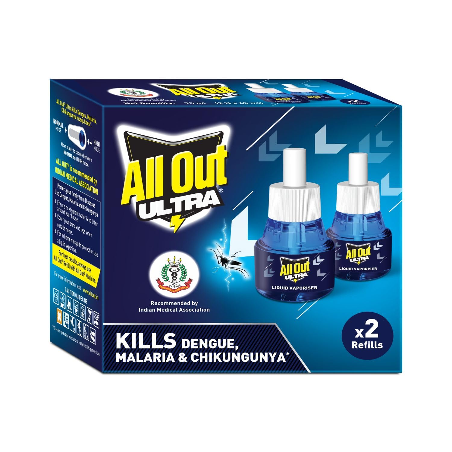 All Out Ultra Liquid Vaporizer Mosquito Repellent - 2 Refills (45ml Each) | Kills Dengue, Malaria & Chikungunya Mosquitoes | Doctor Recommended | Ideal for Home, Bedroom & Outdoor Protection