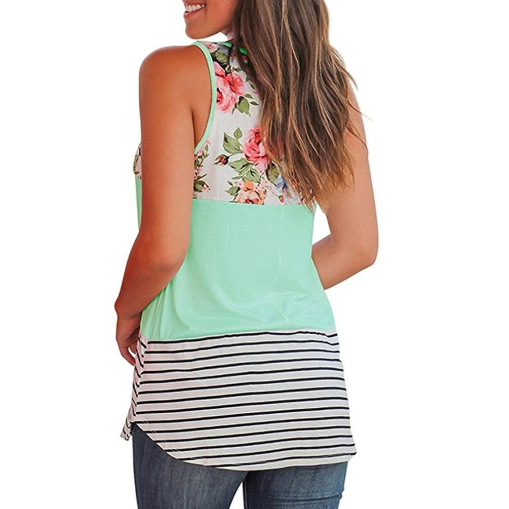 FORUU Women's Floral Stripe Printed Patchwork Tank Top - Summer Casual Crop Vest in Green | Perfect for Beach Outfits, Yoga & Summer Fashion