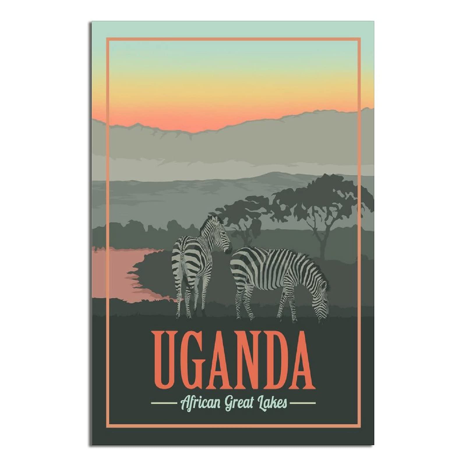 Vintage African Great Lakes Travel Poster - Zebras Canvas Wall Art for Modern Home Decor | Living Room, Bedroom & Office Decoration | Unique Birthday Gift Idea