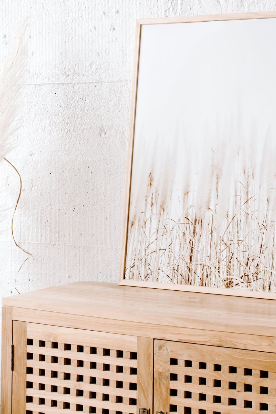Premium Pampas Grass Framed Wall Art Print - A2 Size Natural Boho Home Decor for Living Room, Bedroom & Office