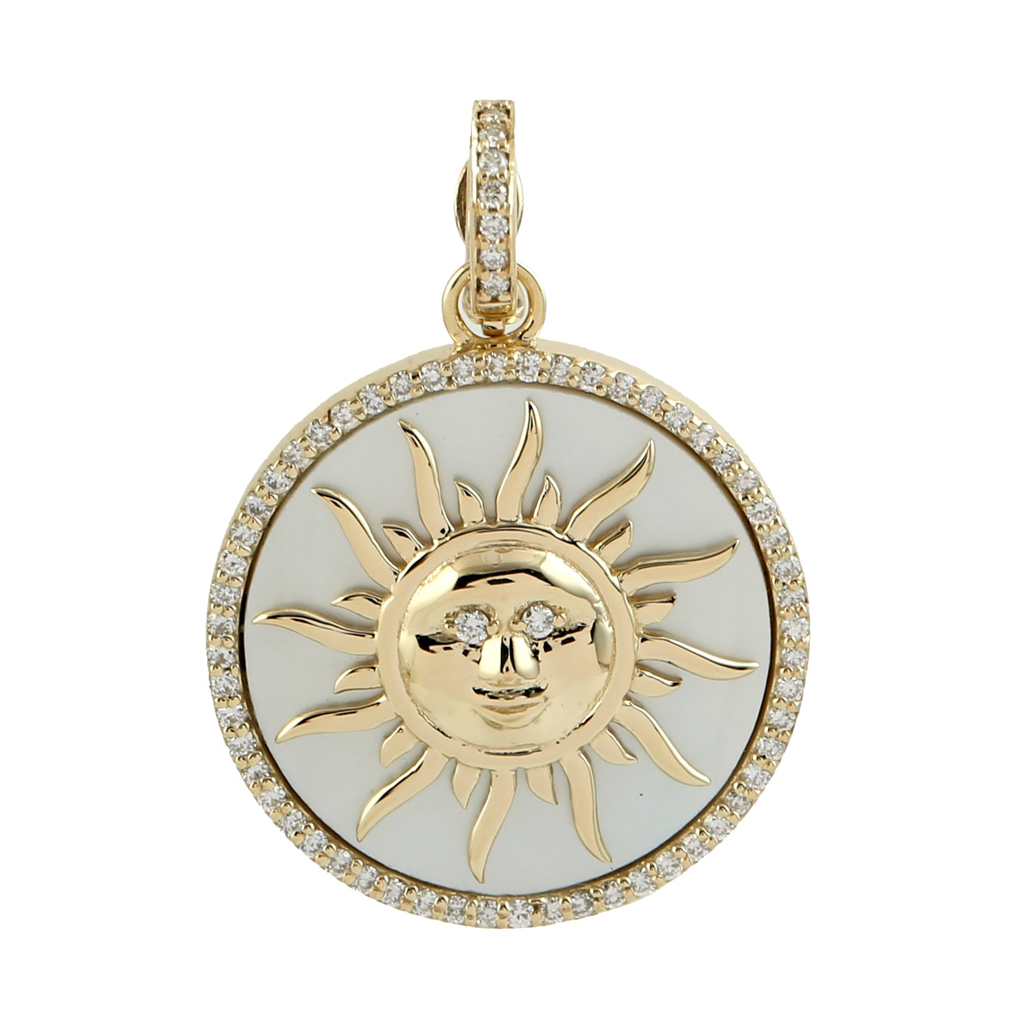 14K Yellow Gold Fancy Cut Mother of Pearl Pave Diamond Sunrise Charm Pendant - Elegant Jewelry Gift for Women, Birthday, Anniversary & Special Occasions