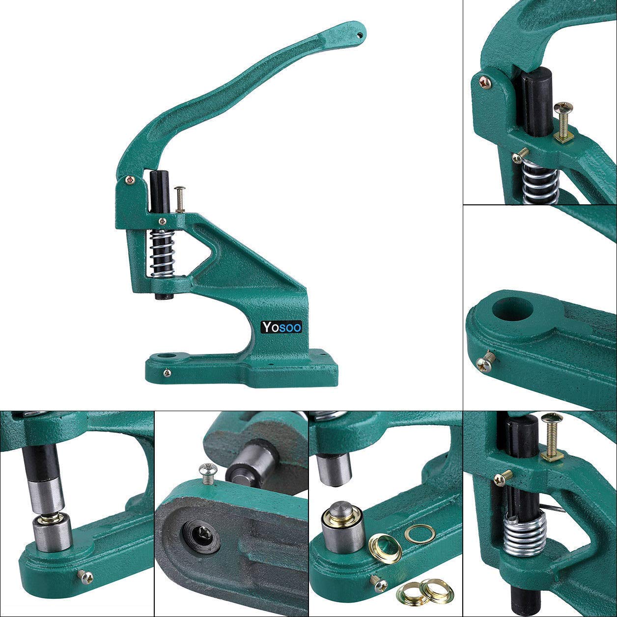 Heavy Duty Hand Press Grommet Machine Kit - Industrial Eyelet Punch Tool with 3 Dies & 900 Grommets for Leather, Canvas, Tarps & Fabric - Table Mount Rivet Press for DIY, Upholstery & Craft Projects