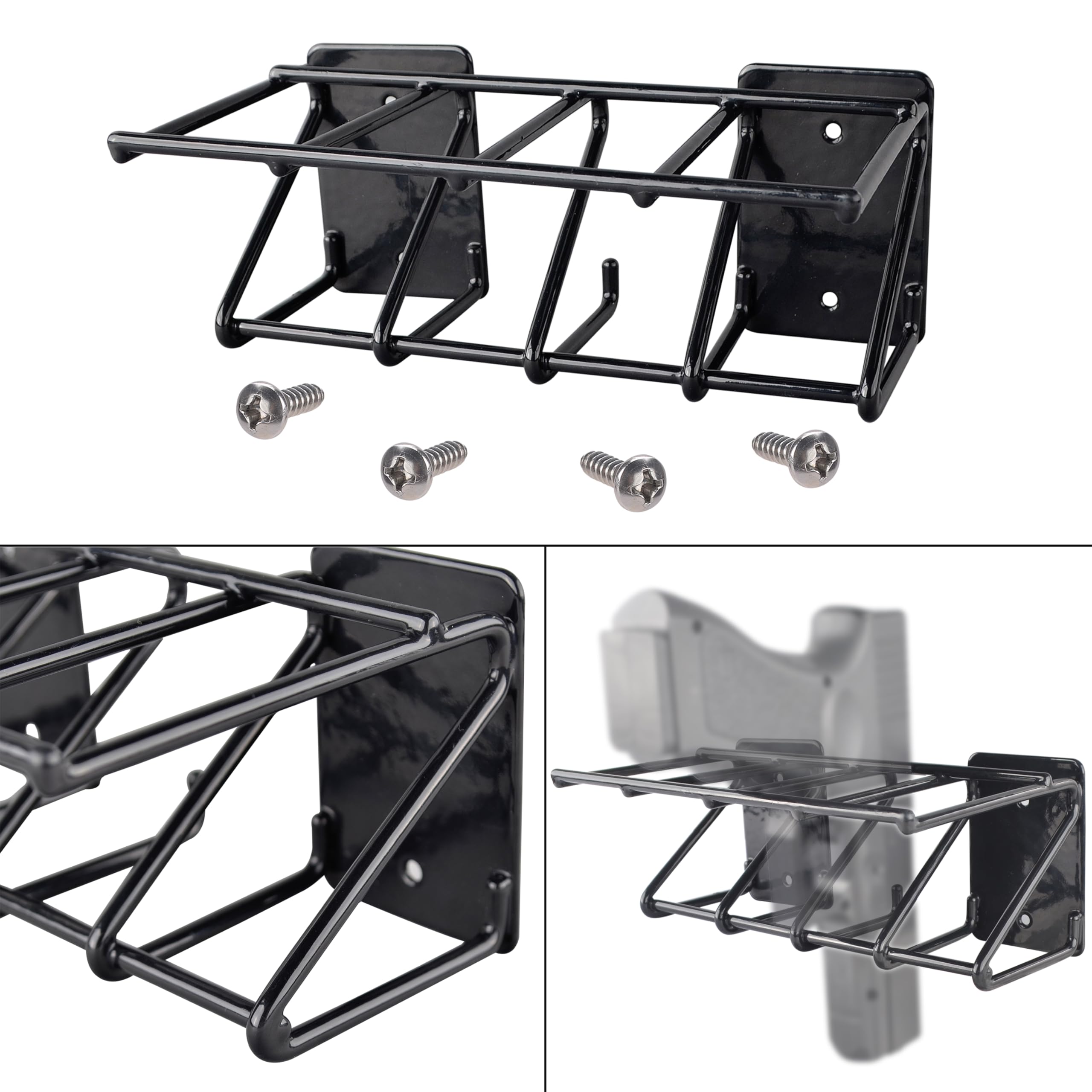 BOOSTEADY 4-Slot Wall Mount Gun Rack for Pistols - Fits Glock 19, 17, 42, 43, P238, Ruger LCP, Sig Sauer, 1911 & Most Handguns | Secure Firearm Storage for Home, Office, or Gun Range