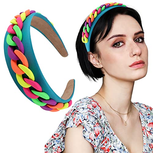ACO-UINT Women's Fashion Headband - Rainbow & Blue Wide Y2K Hair Accessory with Colorful Chain for Girls | Perfect for Holidays, Parties & Everyday Wear