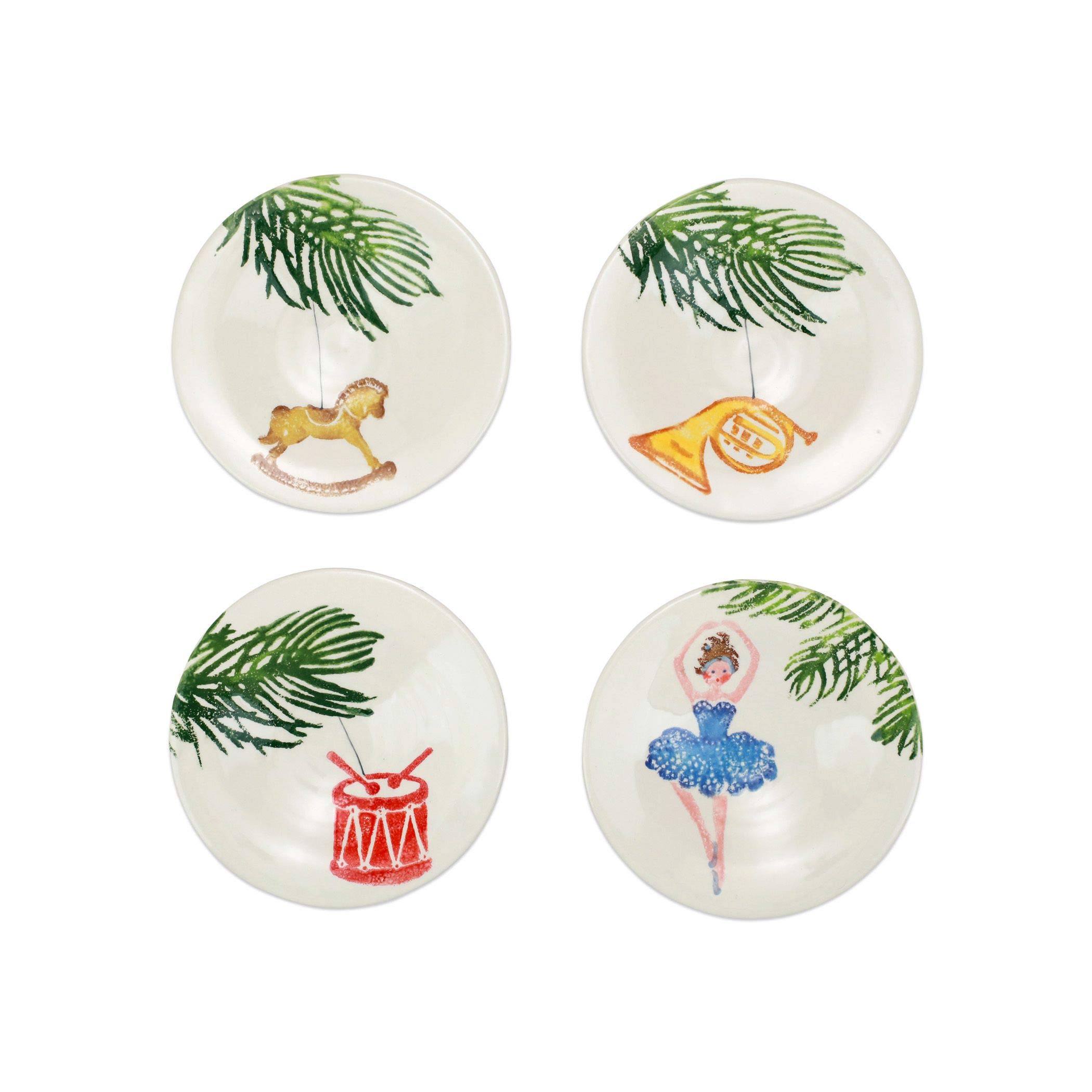 Vietri Handmade Terra Bianca Nutcracker Canape Plates - Set of 4, 6.5 Inch Multicolor Small Serving Dishes for Appetizers, Hors d'Oeuvres & Party Entertaining